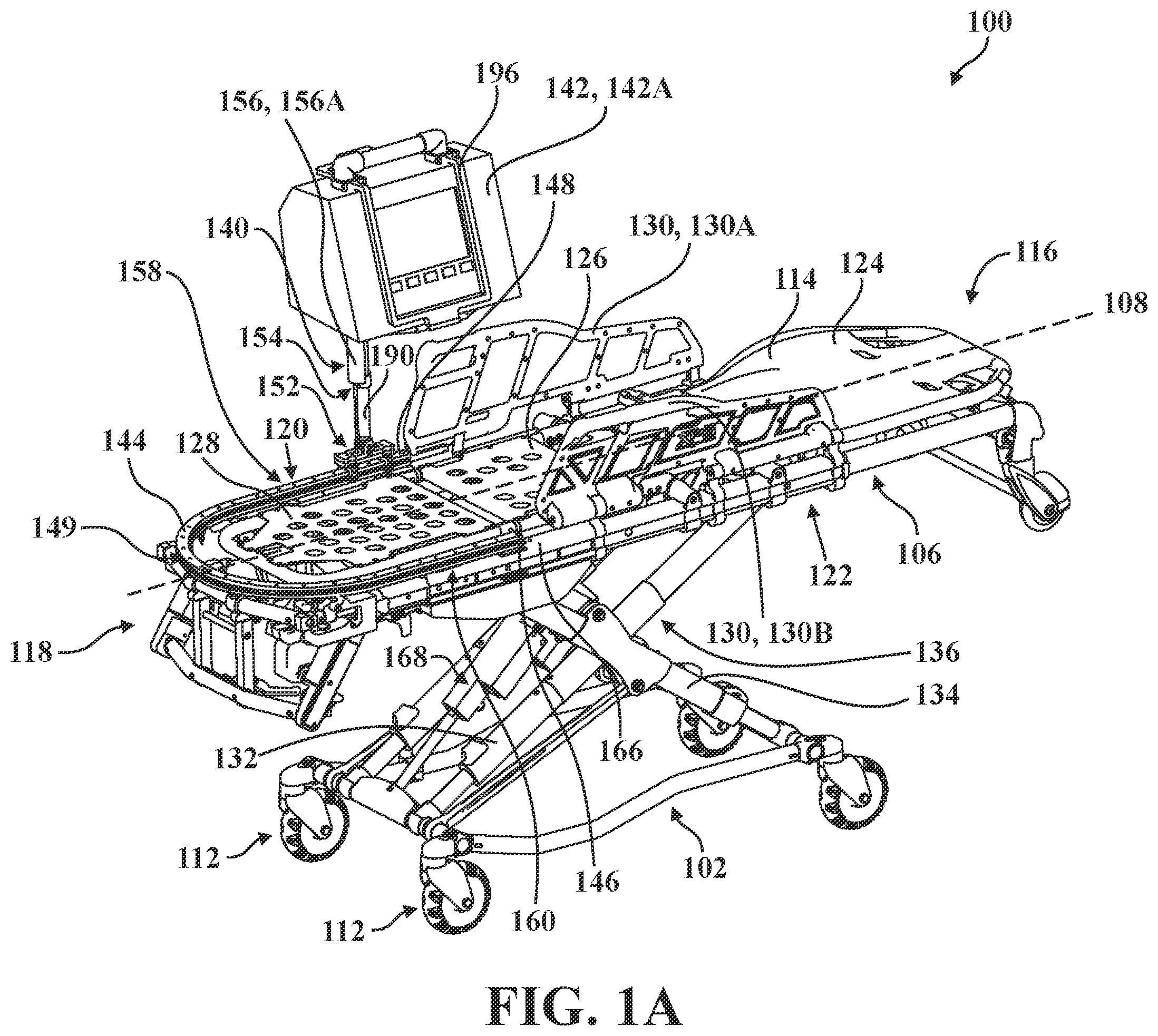 Patent US12350075 — Patient support apparatus with support assembly for medical device — Figure 1