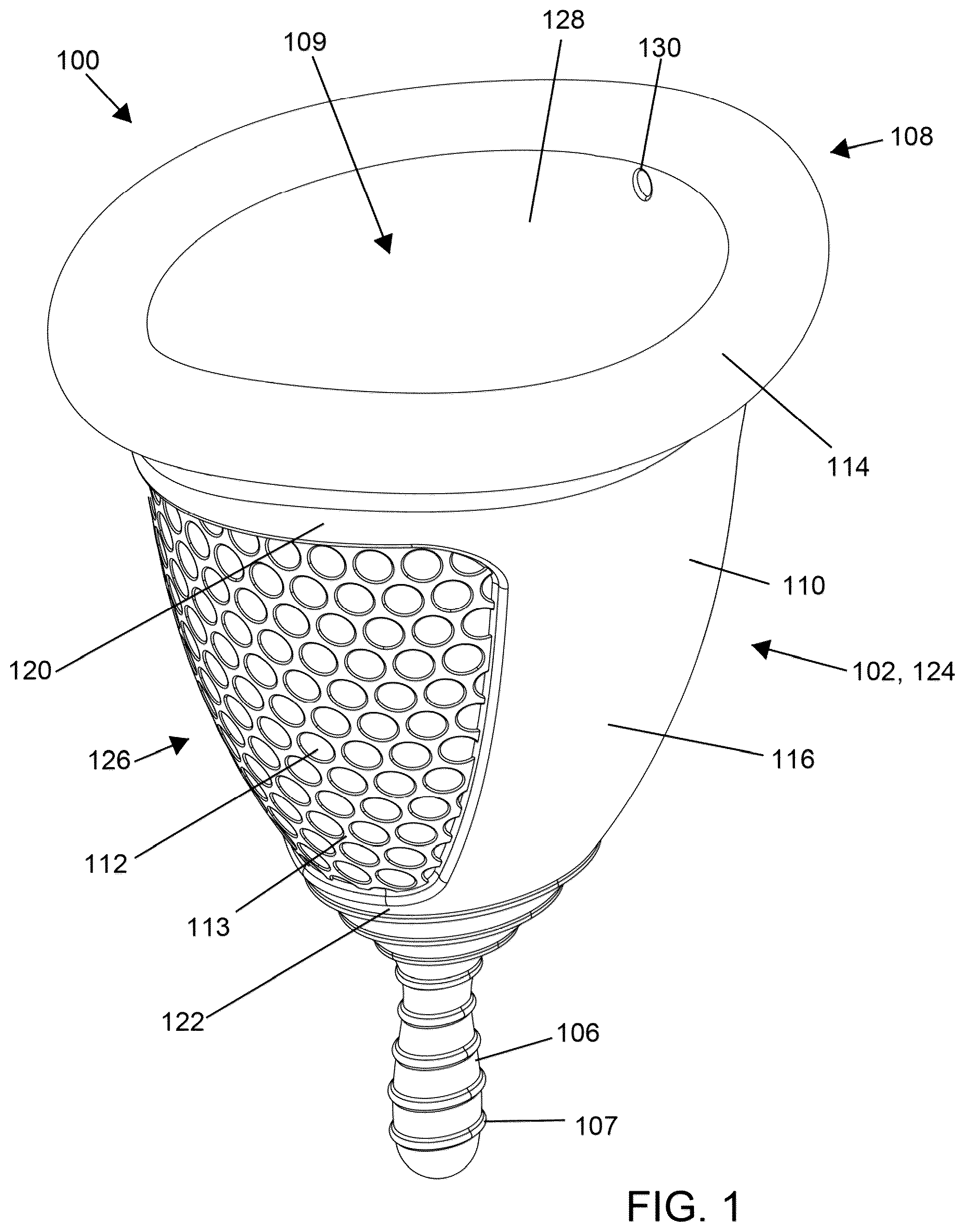 Patent US12350189 — Menstrual collection device, applicator and a method of inserting a menstrual collection device with an applicator — Figure 1