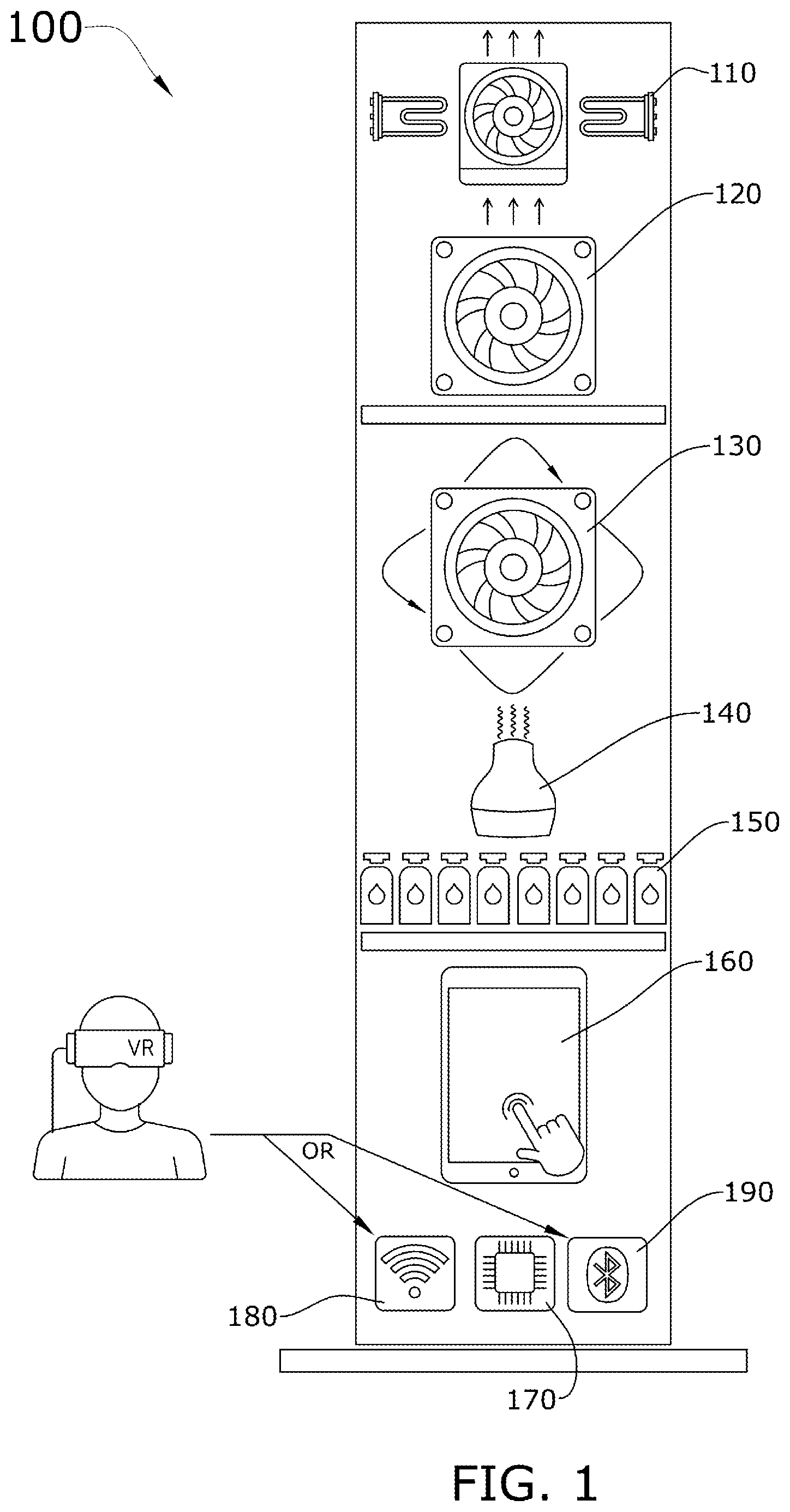Patent US12350409 — Wirelessly controlled heat, wind, and fragrance diffuser single tower system — Figure 1