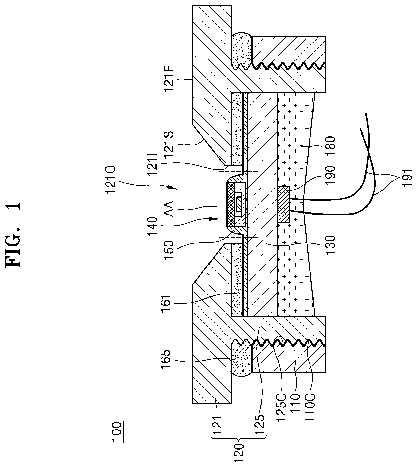 Patent US12350411 — Ultraviolet (UV) light source including light-emitting diode (LED) package with waterproof coating layer — Figure 1