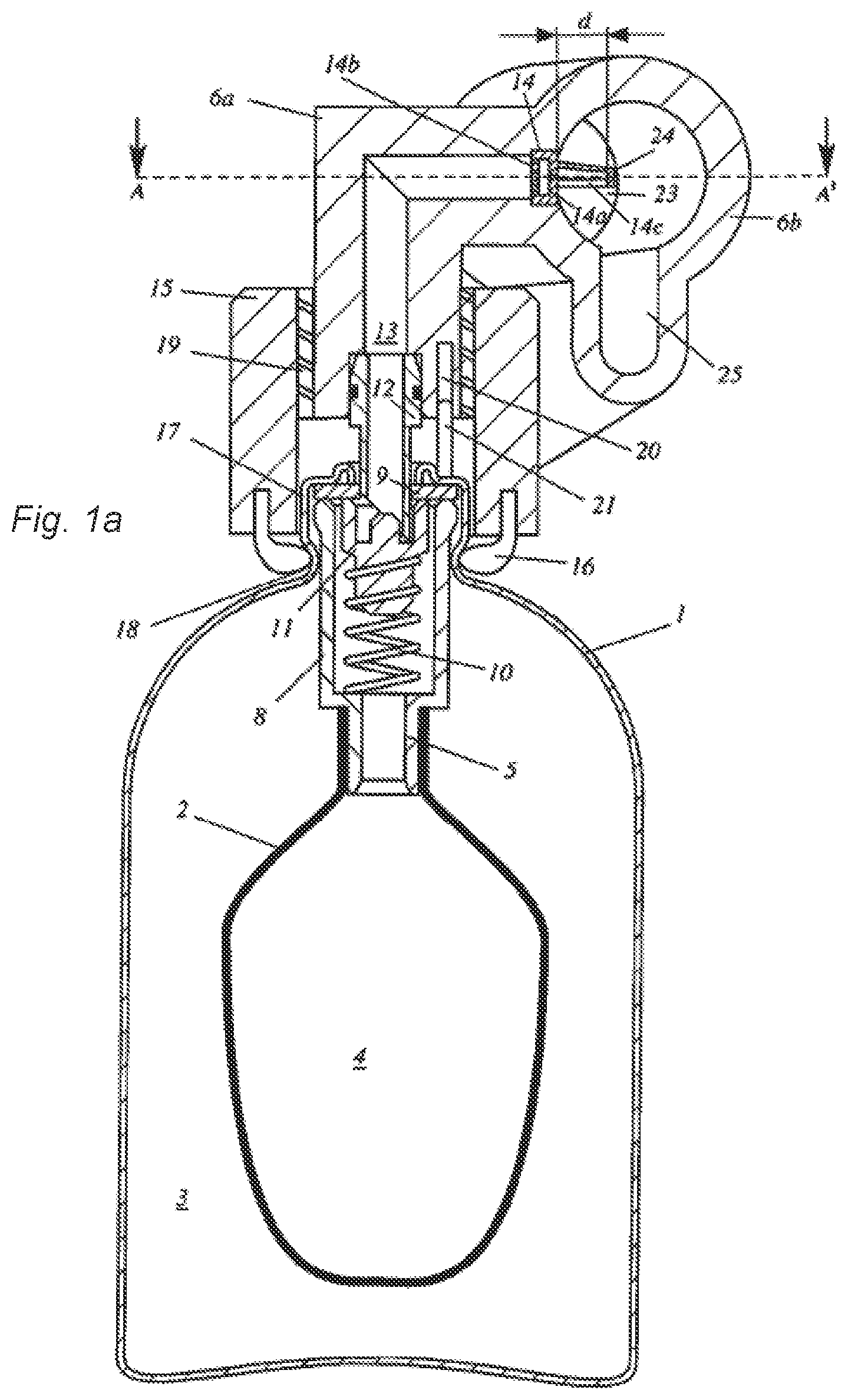 Patent US12350419 Figure 1 – Portable device for administering a physiologically active liquid