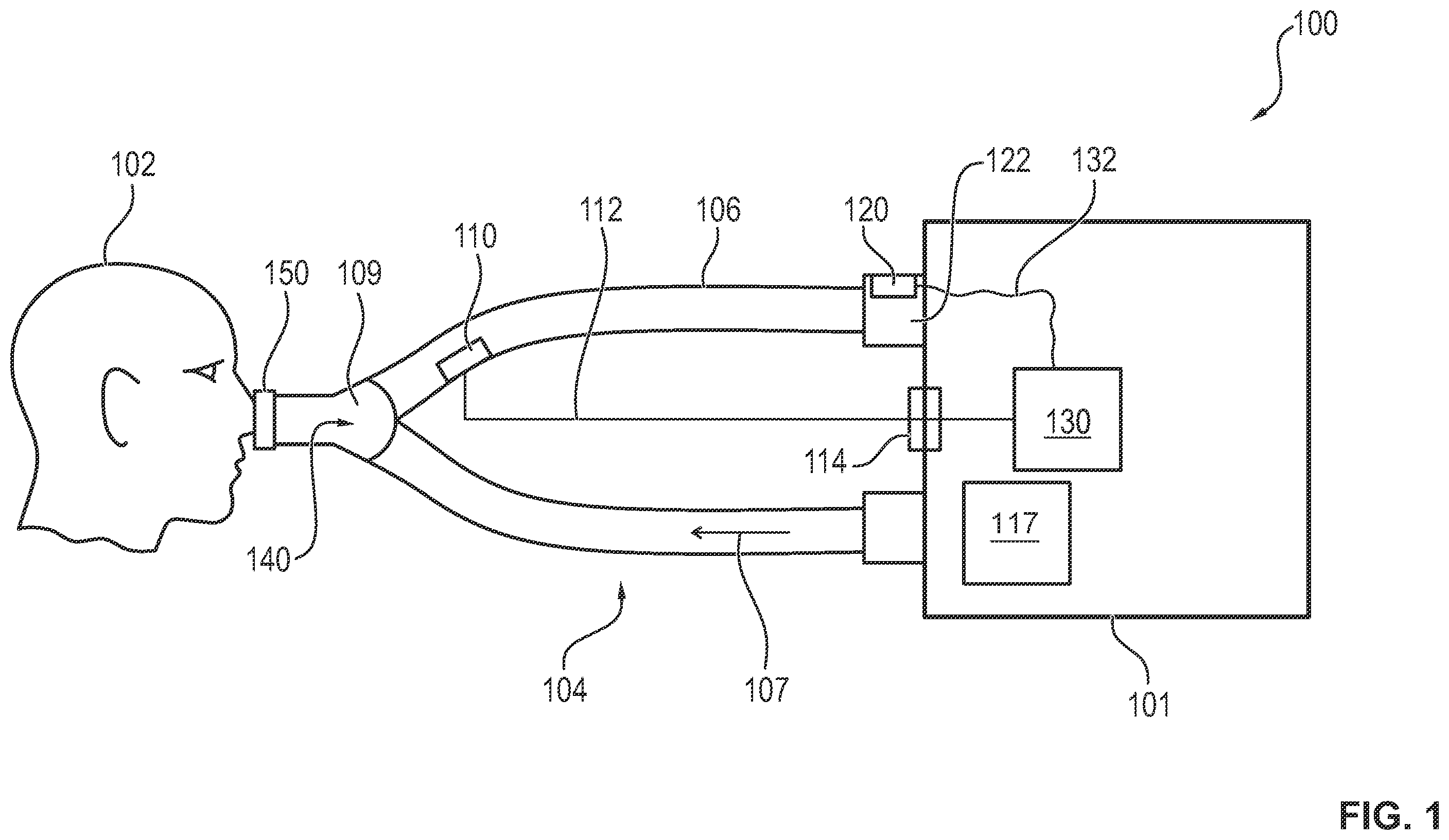 Patent US12350438 — Ventilator for high-flow oxygen therapy — Figure 1