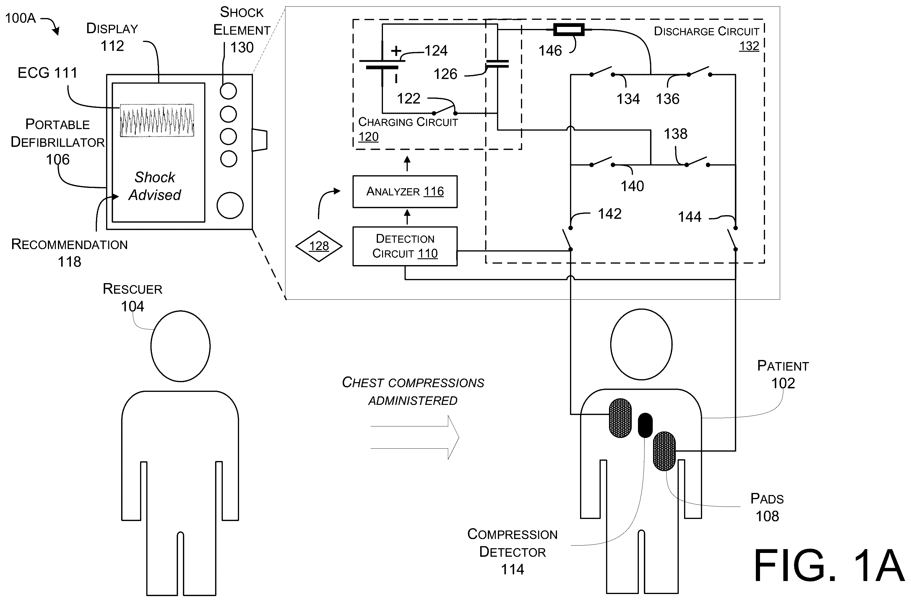 Patent US12350505 — Defibrillators with enhanced functionality during cardiopulmonary resuscitation periods — Figure 1