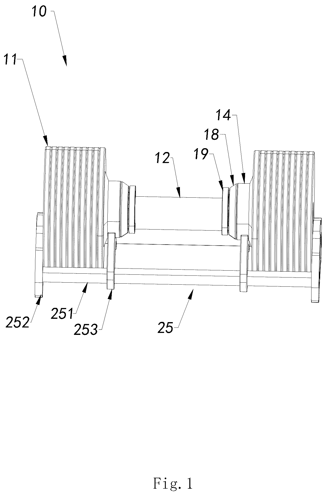 Patent US12350540 — Automatic plate-changing integrated dumbbell — Figure 1