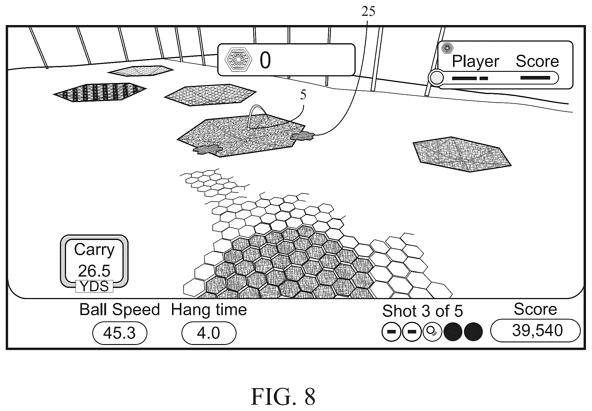 Patent US12350563 Figure 6 – Game with a fully scoreable outfield