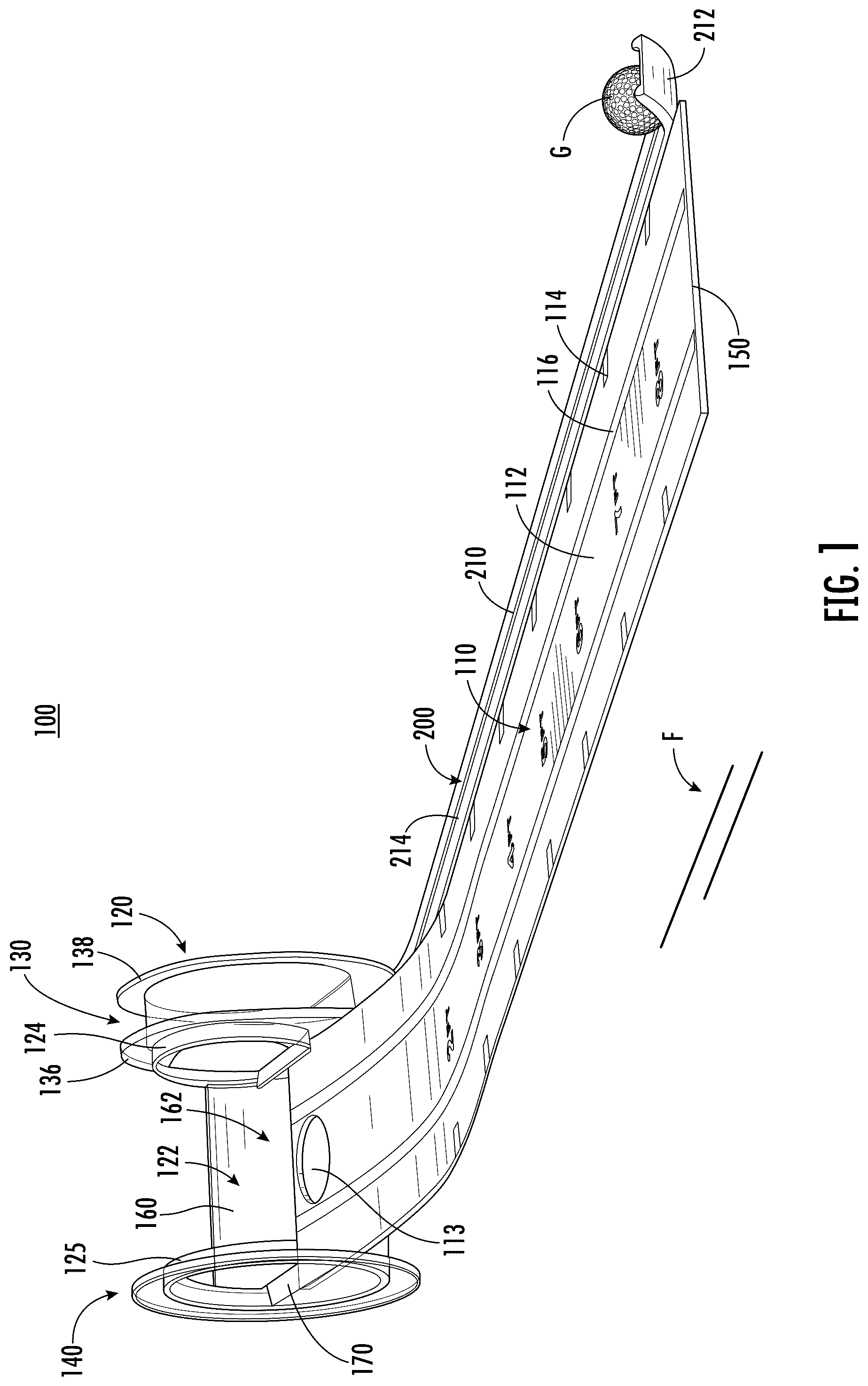 Patent US12350569 Figure 1 – Portable putting green