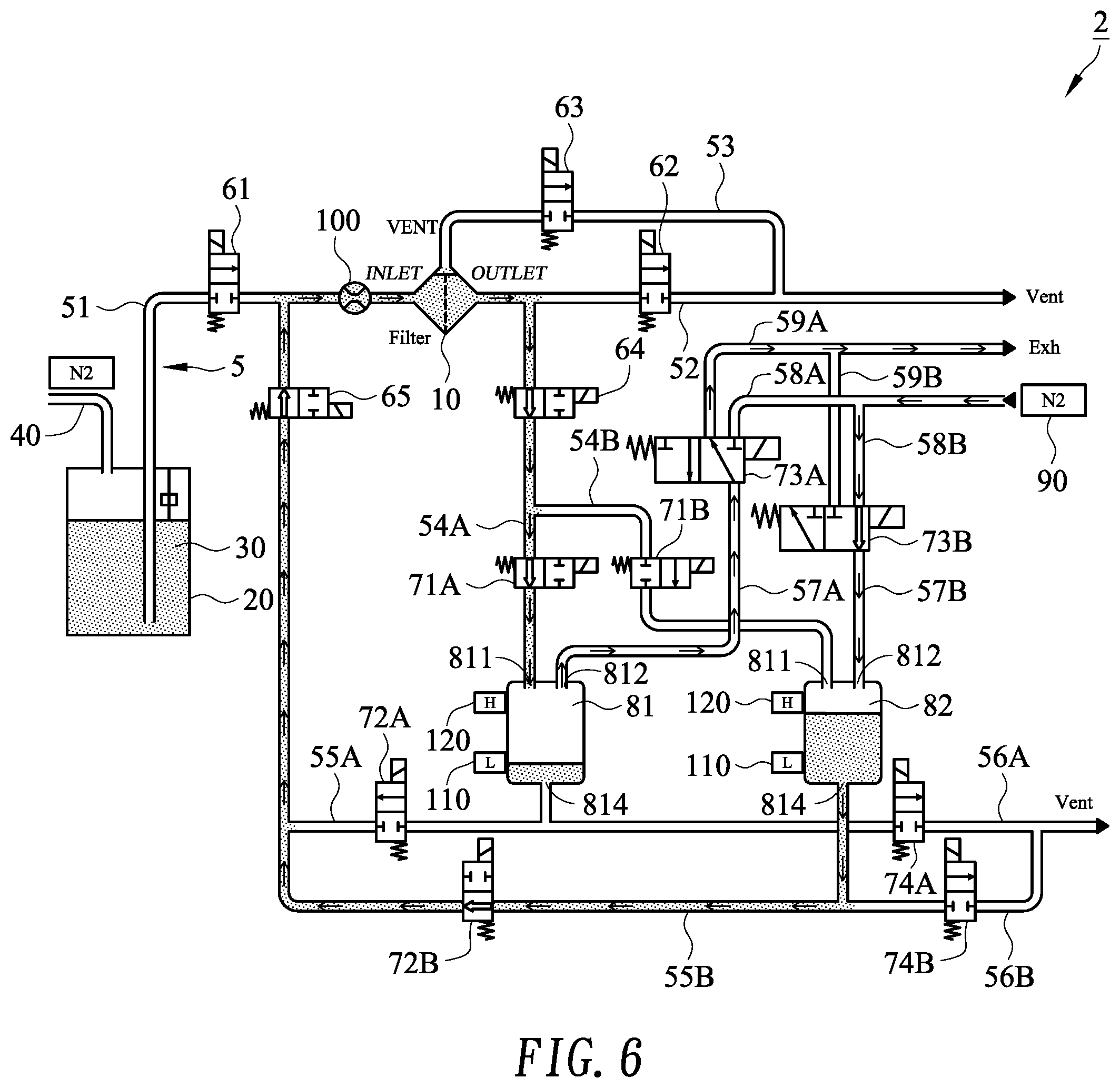 Patent US12350609 Figure 6 – Pre-wet system having pneumatic circulation