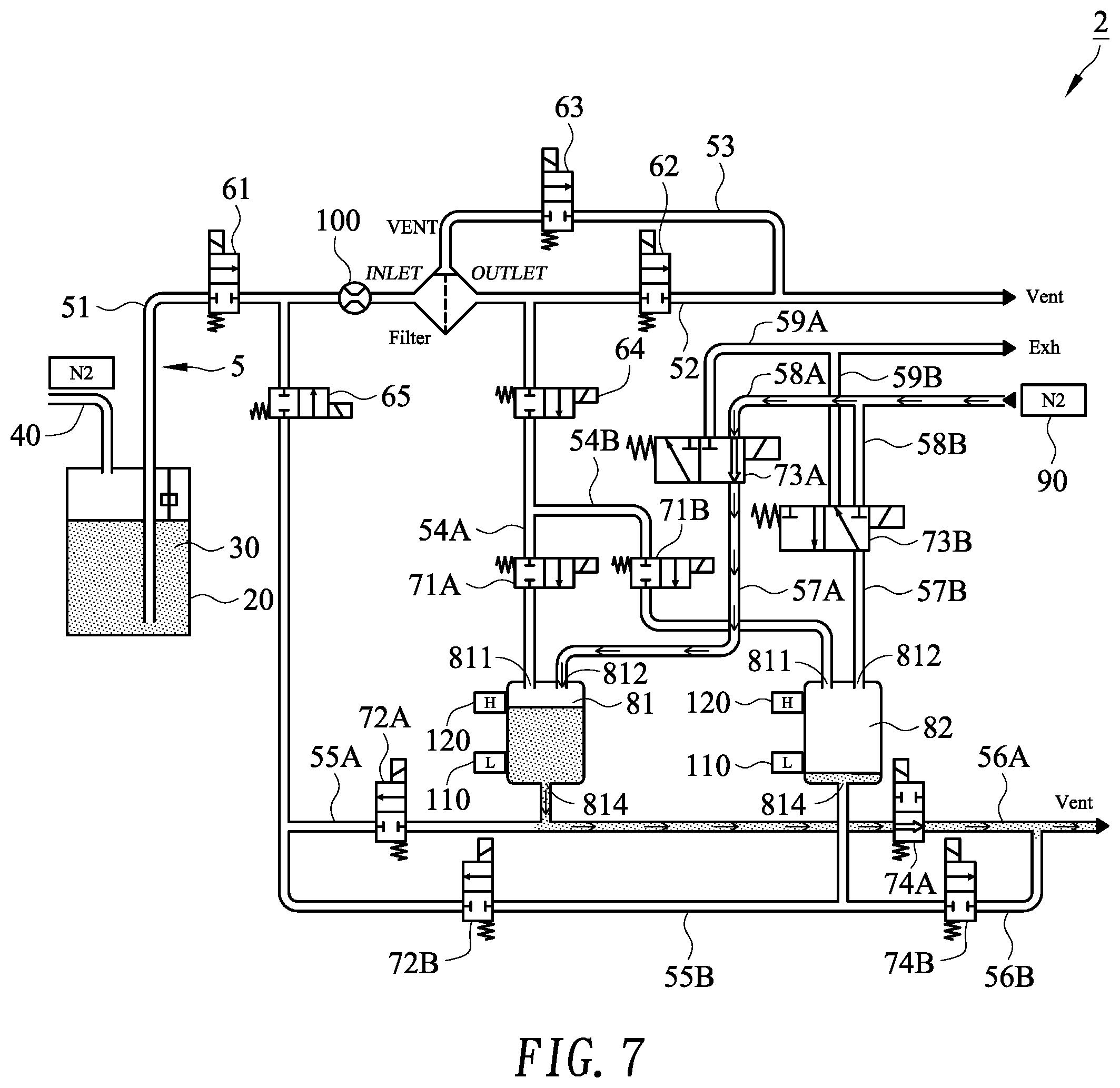 Patent US12350609 Figure 7 – Pre-wet system having pneumatic circulation