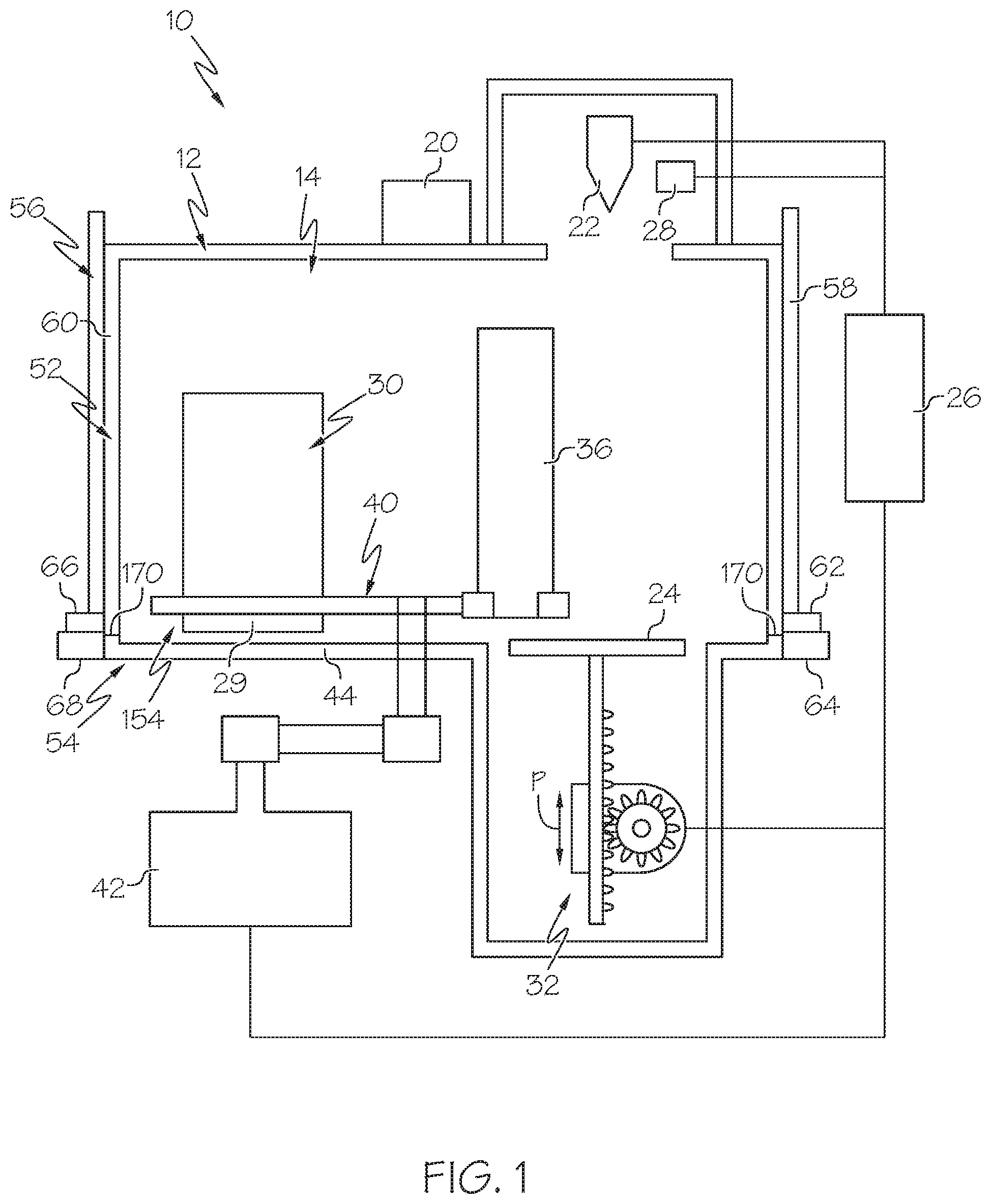 Patent US12350739 — Additive manufacturing apparatuses with separable process chamber housing portions and methods of use — Figure 1