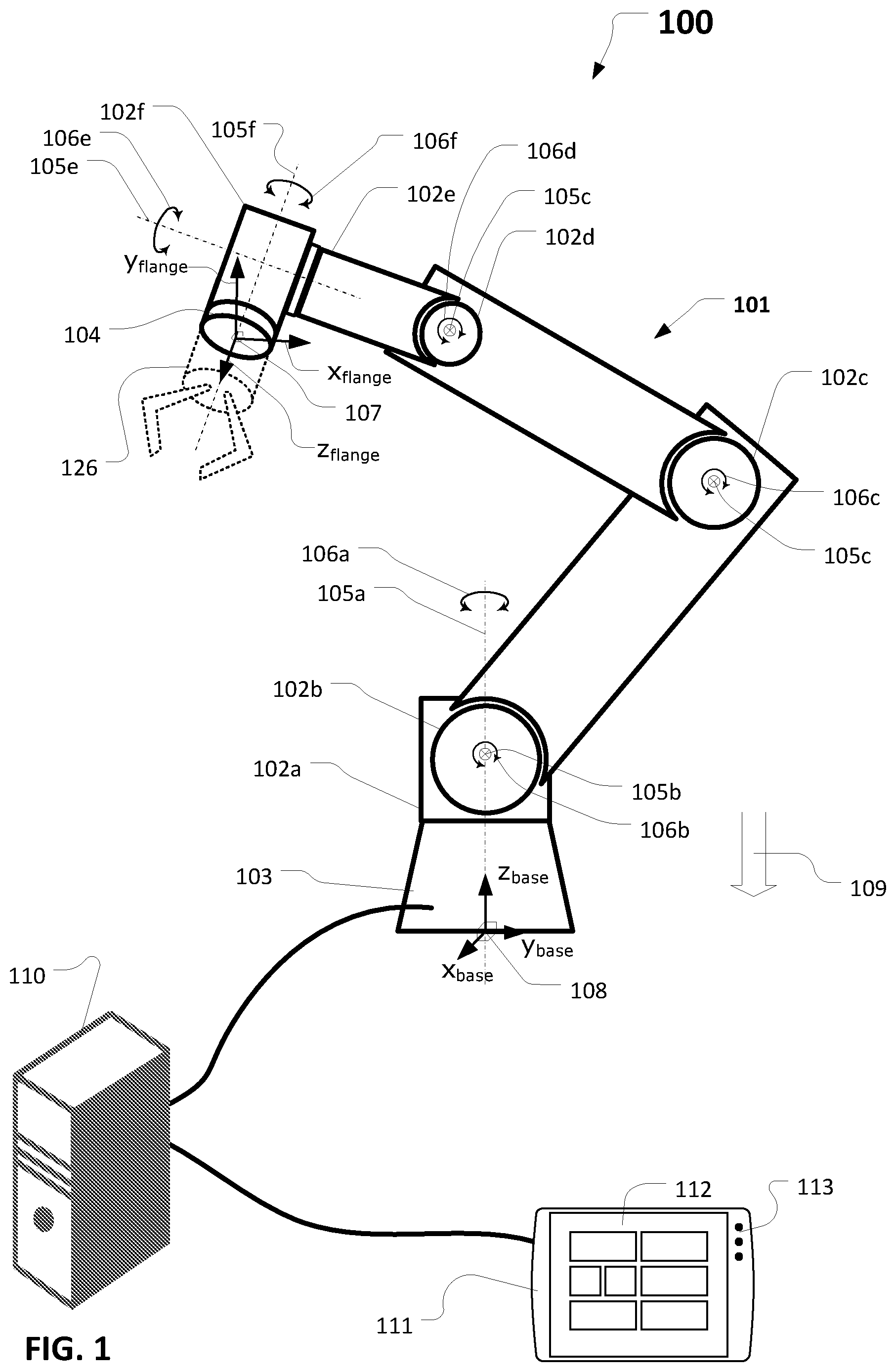 Patent US12350838 — Input shaping control of a robot arm in different reference spaces — Figure 1