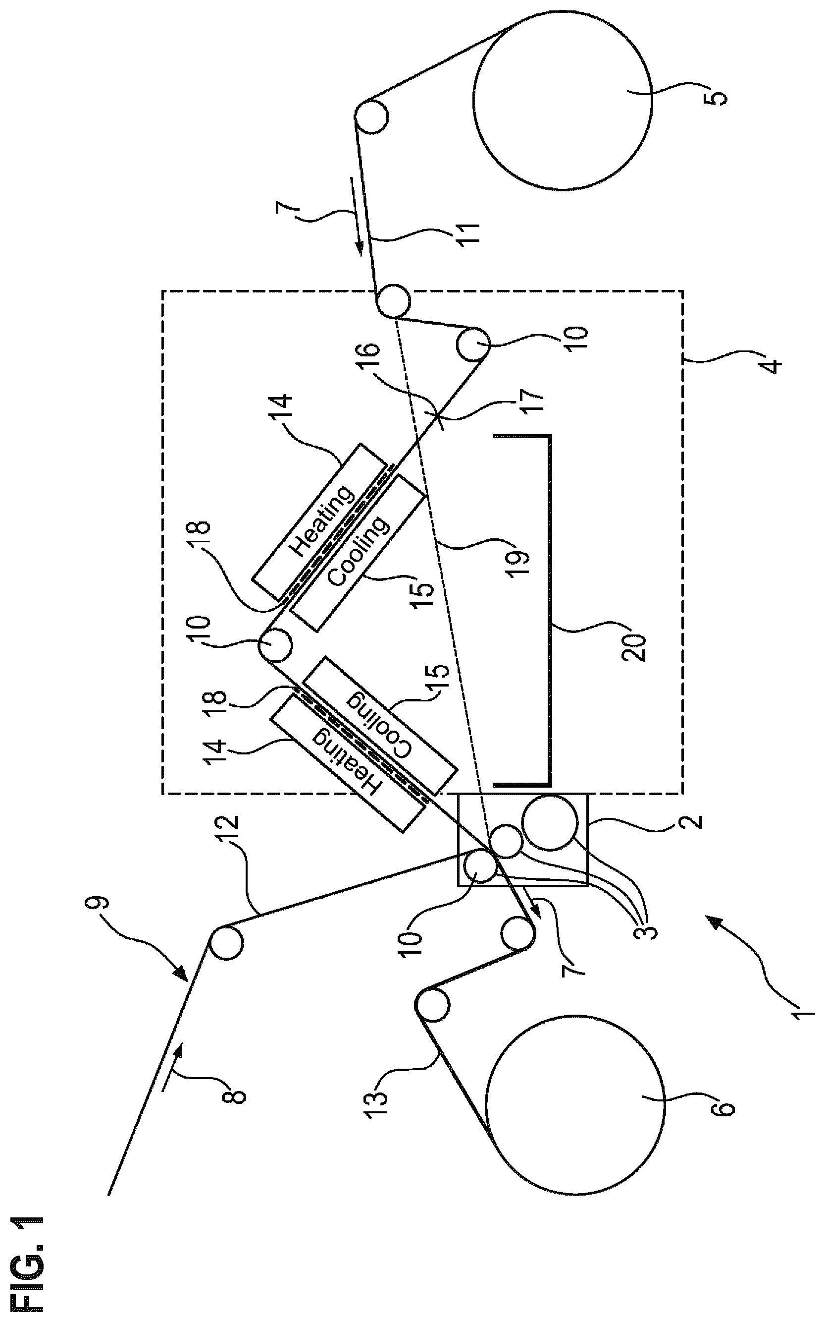 Patent US12350861 Figure 1 – Device and method for laminating a substrate with a thermoplastic film