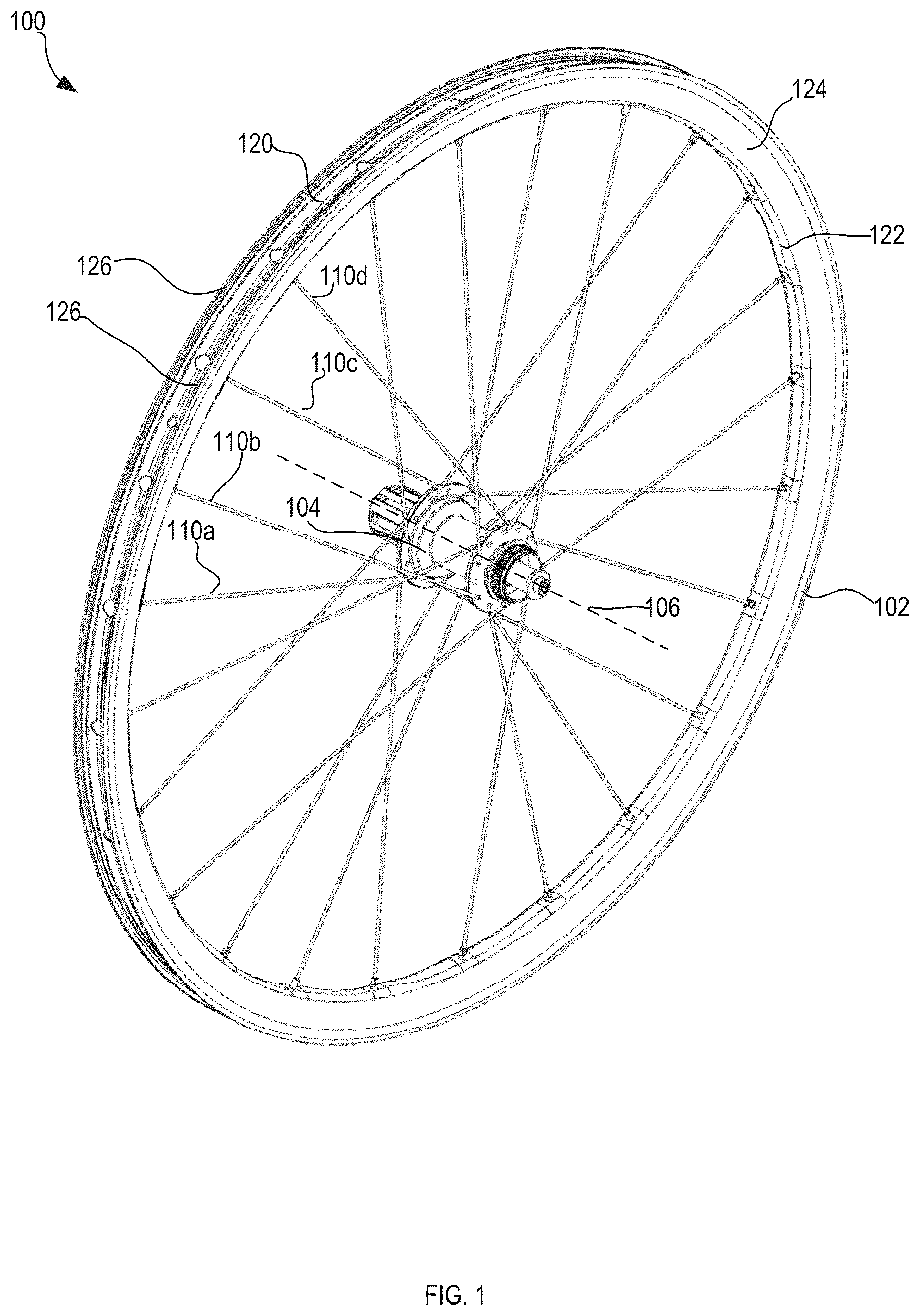 Patent US12350963 Figure 1 – Bicycle rim adapted to reduce spoke fatigue