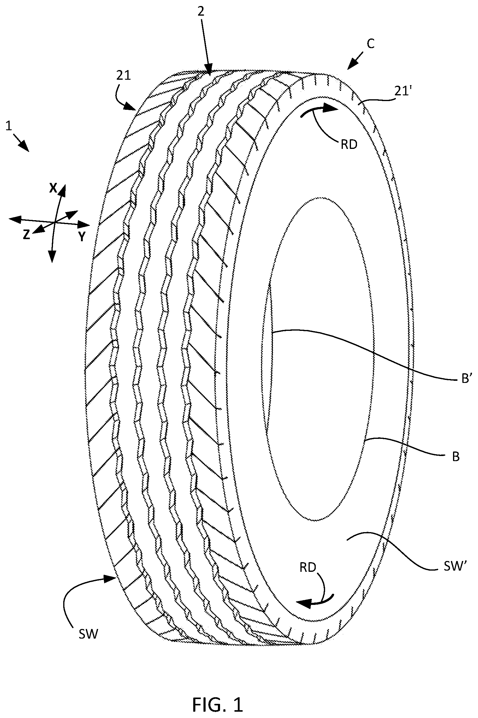 Patent US12350970 — Heavy truck tire tread and heavy truck tire — Figure 1