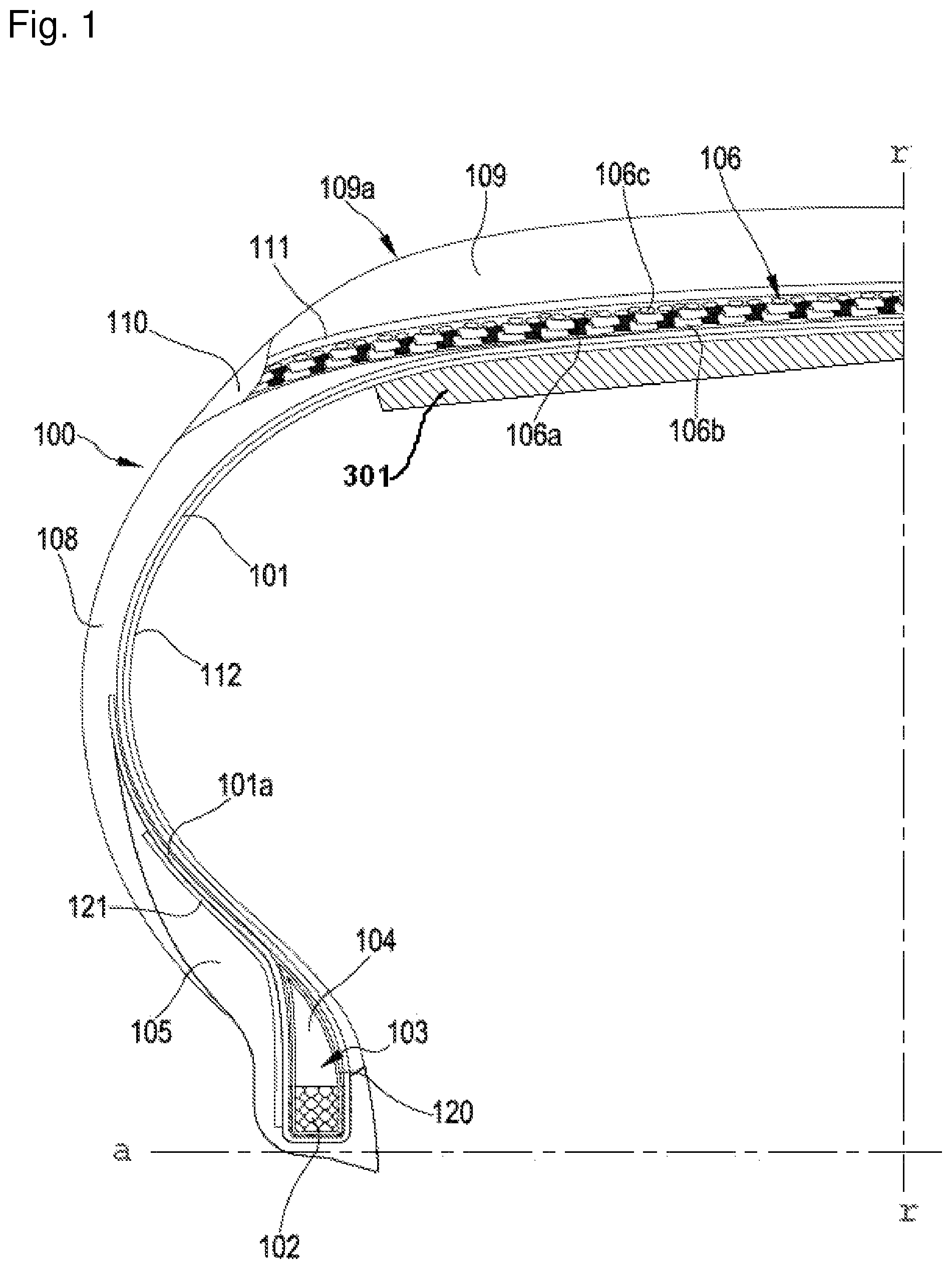 Patent US12350977 — Soundproof tyre for vehicle wheels — Figure 1