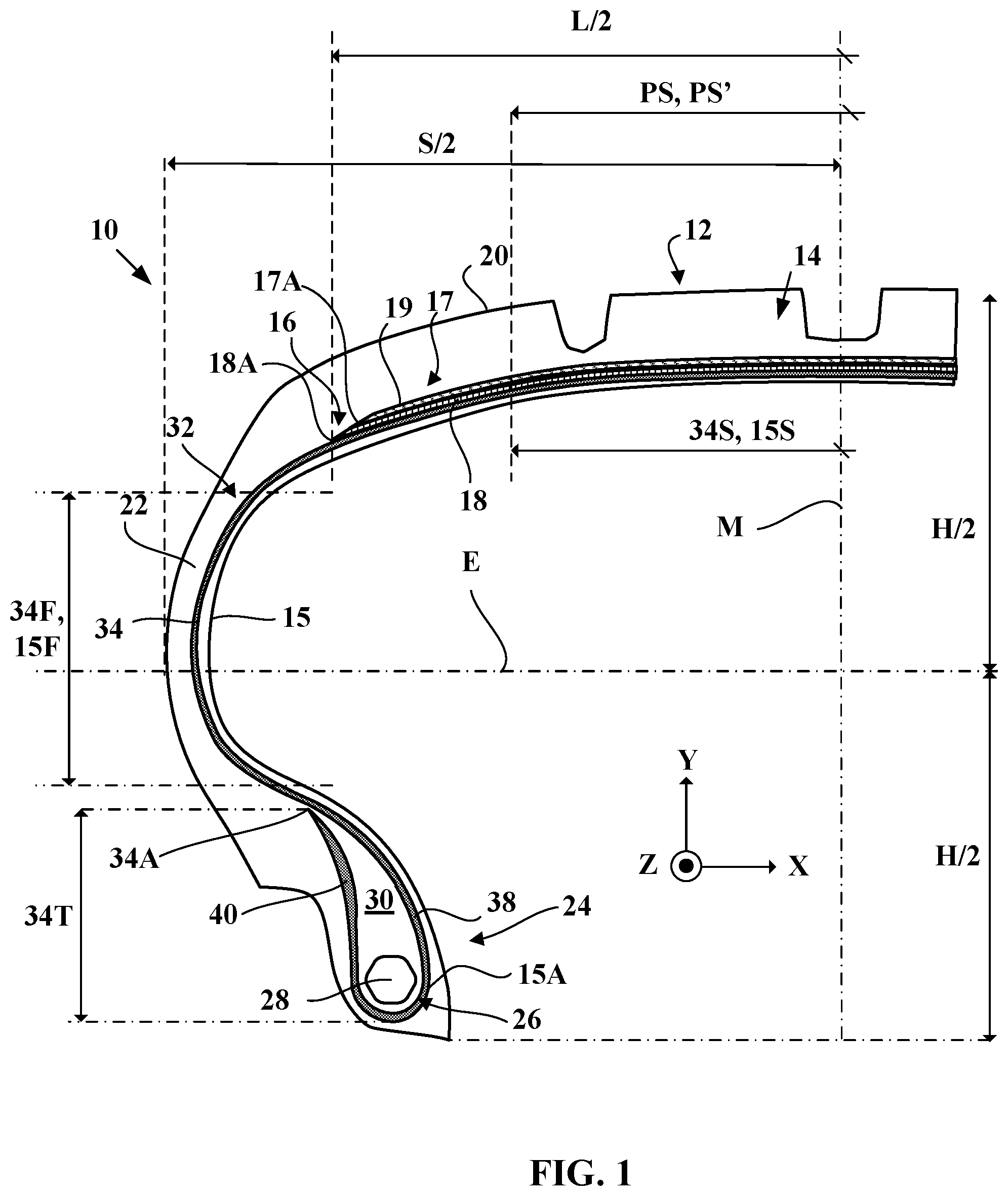 Patent US12350982 — Low-noise tire and method for manufacturing same — Figure 1