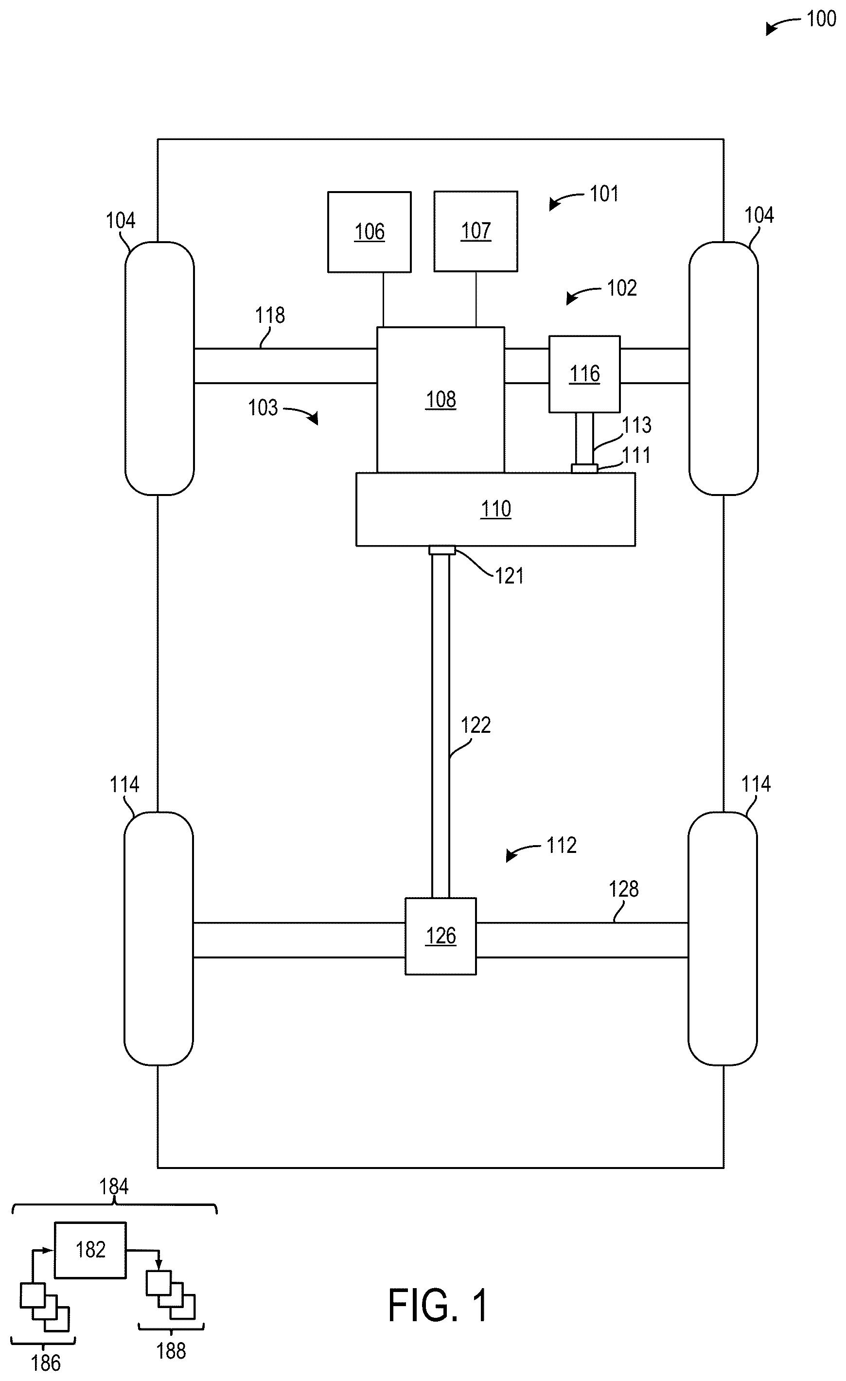 Patent US12351017 Figure 1 – Systems and method for an electric powertrain
