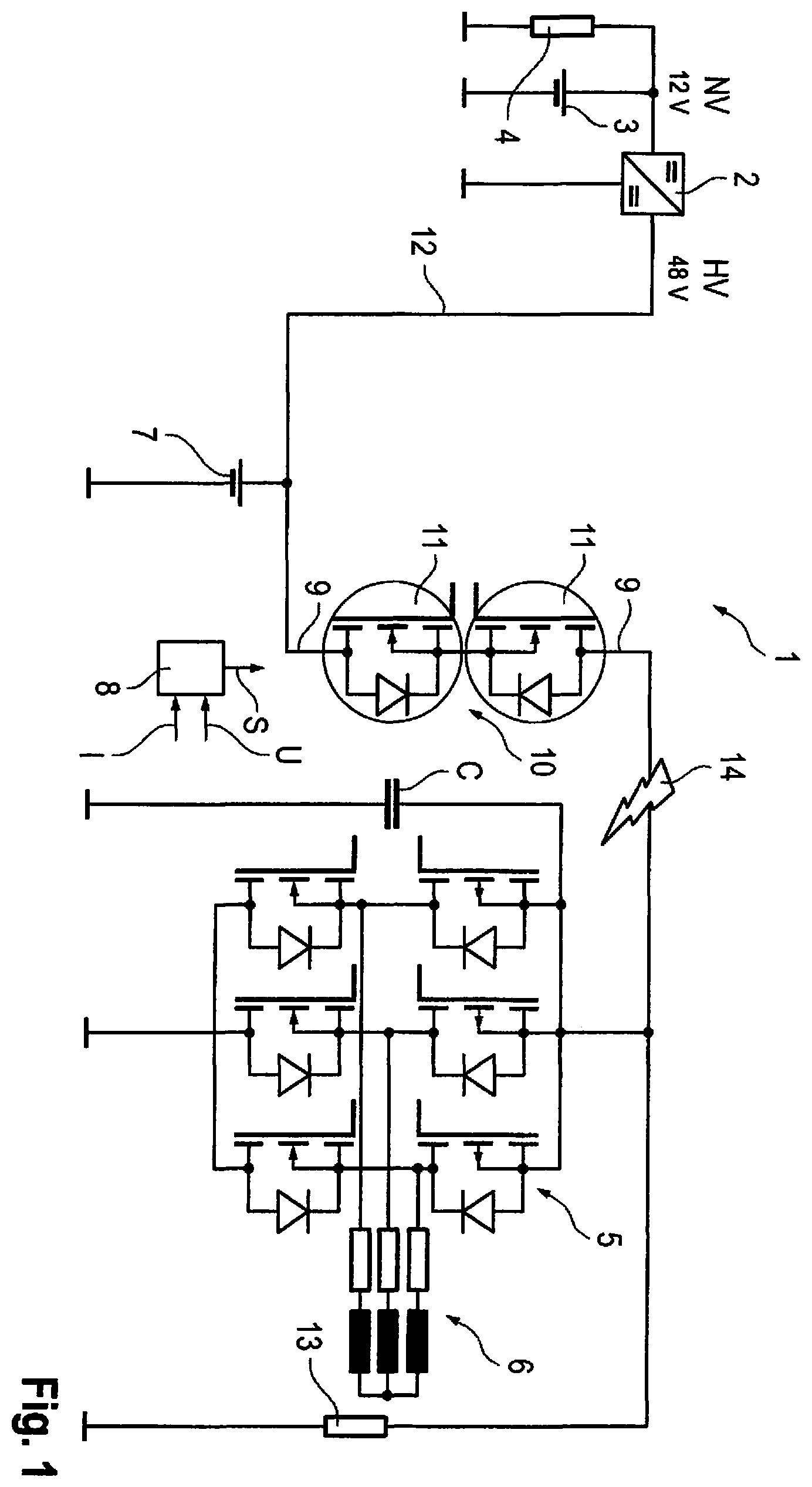 Patent US12351042 — Traction network and method for controlling a traction network of an electric or hybrid vehicle — Figure 1