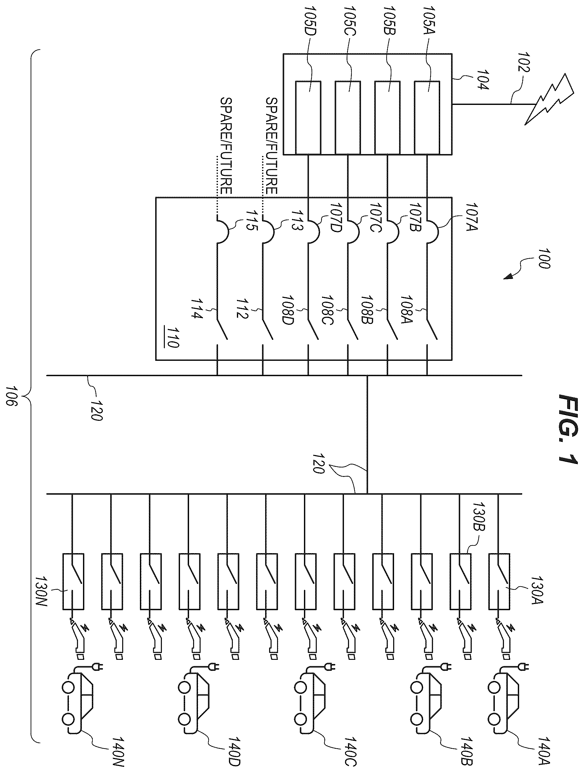 Patent US12351051 — AC bus switching with multiple grid line drops — Figure 1