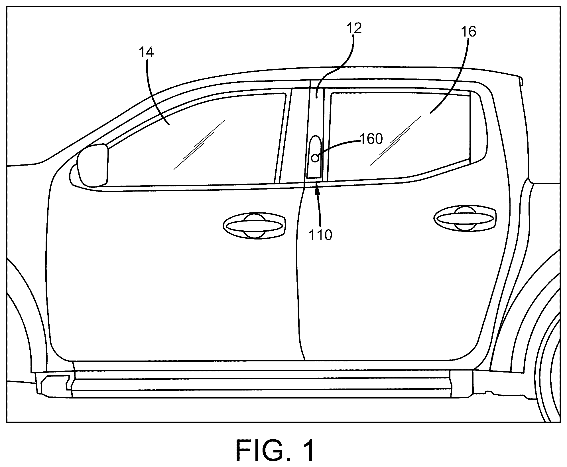 Patent US12351103 — Safety view passenger door mirror device — Figure 1