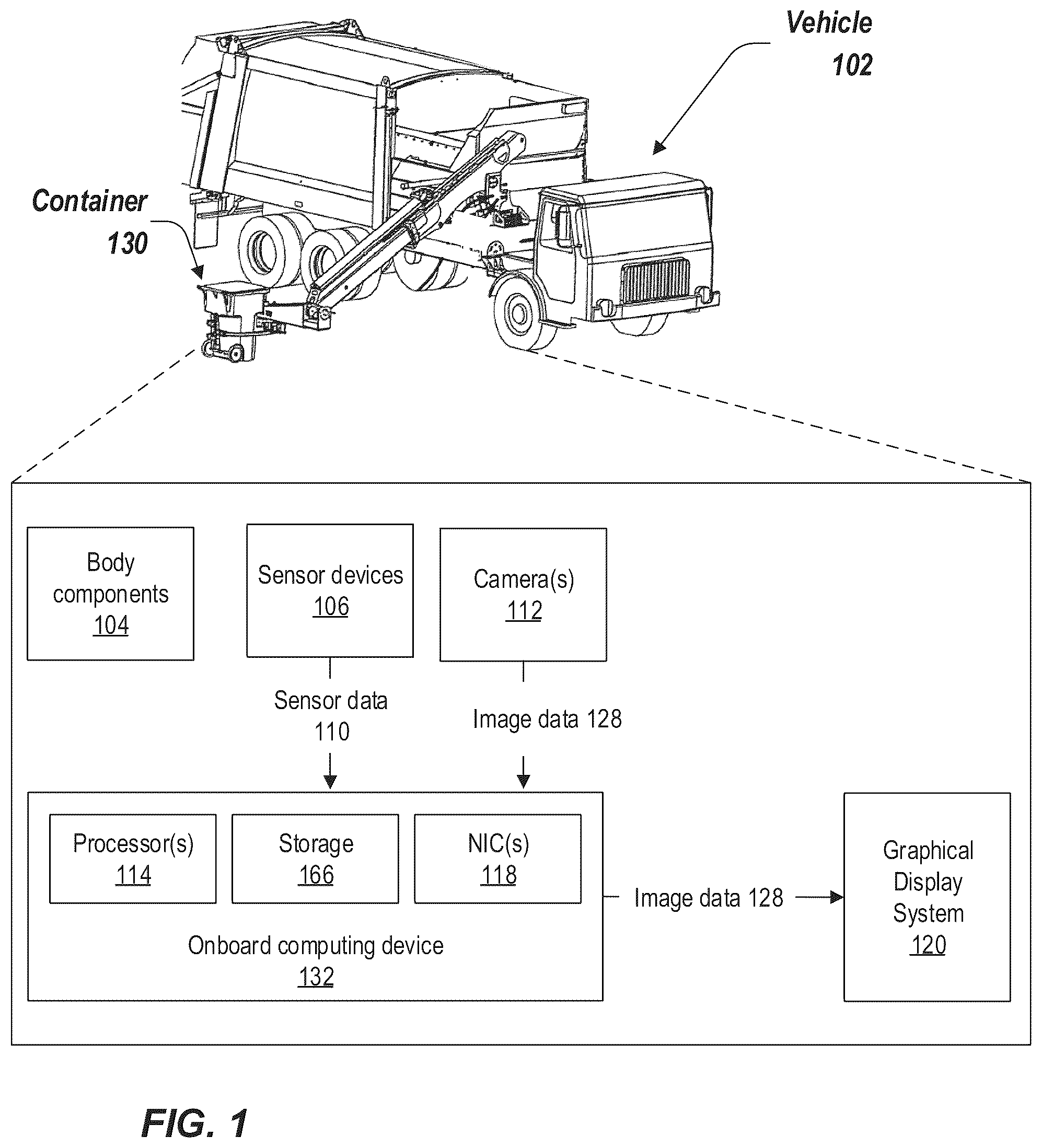 Patent US12351109 — Video display for refuse collection — Figure 1