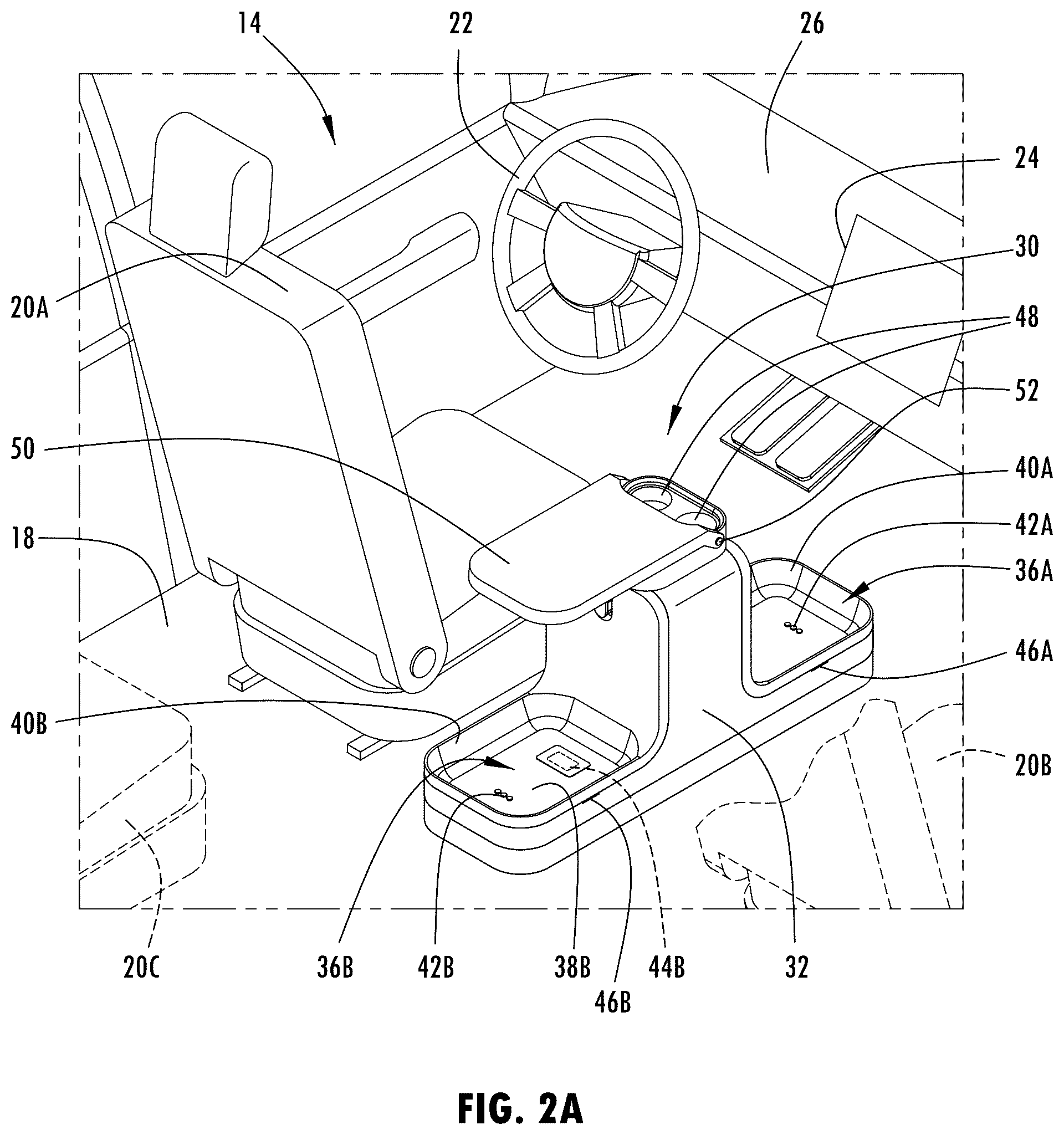 Patent US12351134 Figure 2 – Vehicle console having ride share and/or delivery service features