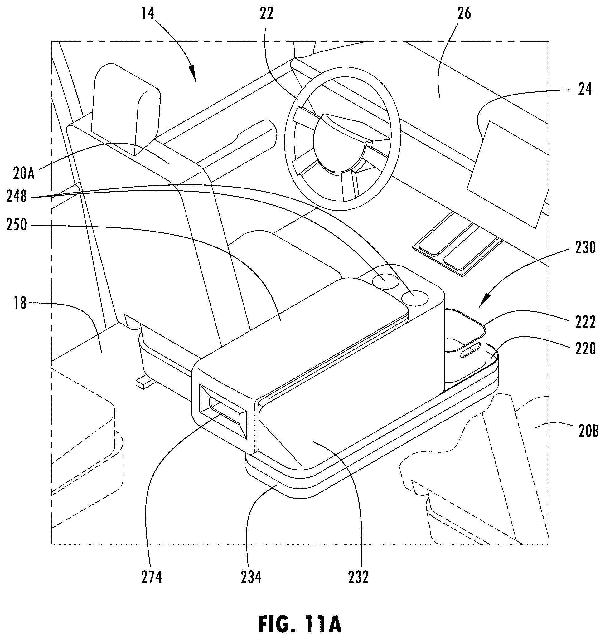 Patent US12351134 Figure 14 – Vehicle console having ride share and/or delivery service features