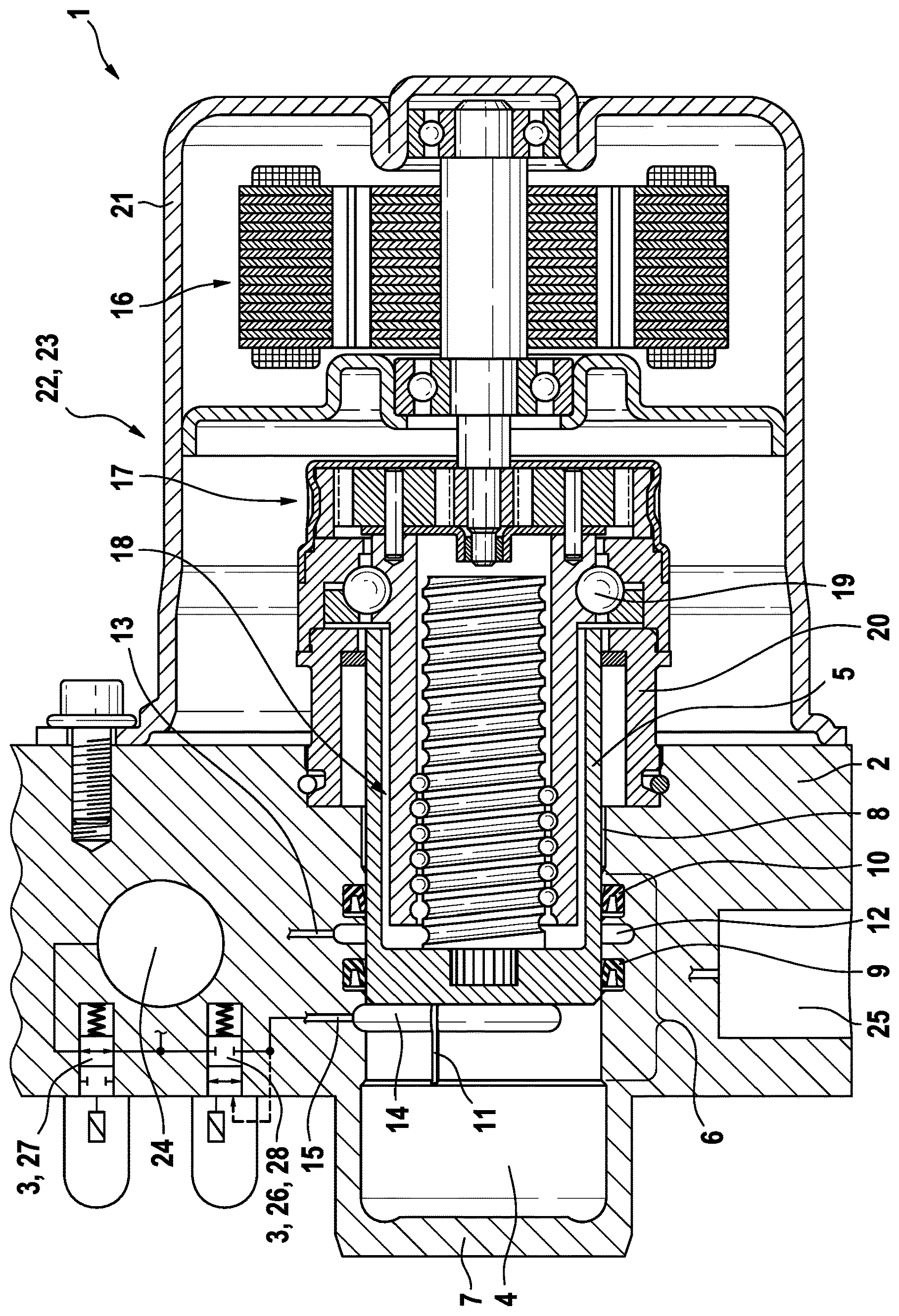 Patent US12351141 Figure 1 – Hydraulic block for a hydraulic power unit of a hydraulic power vehicle braking system