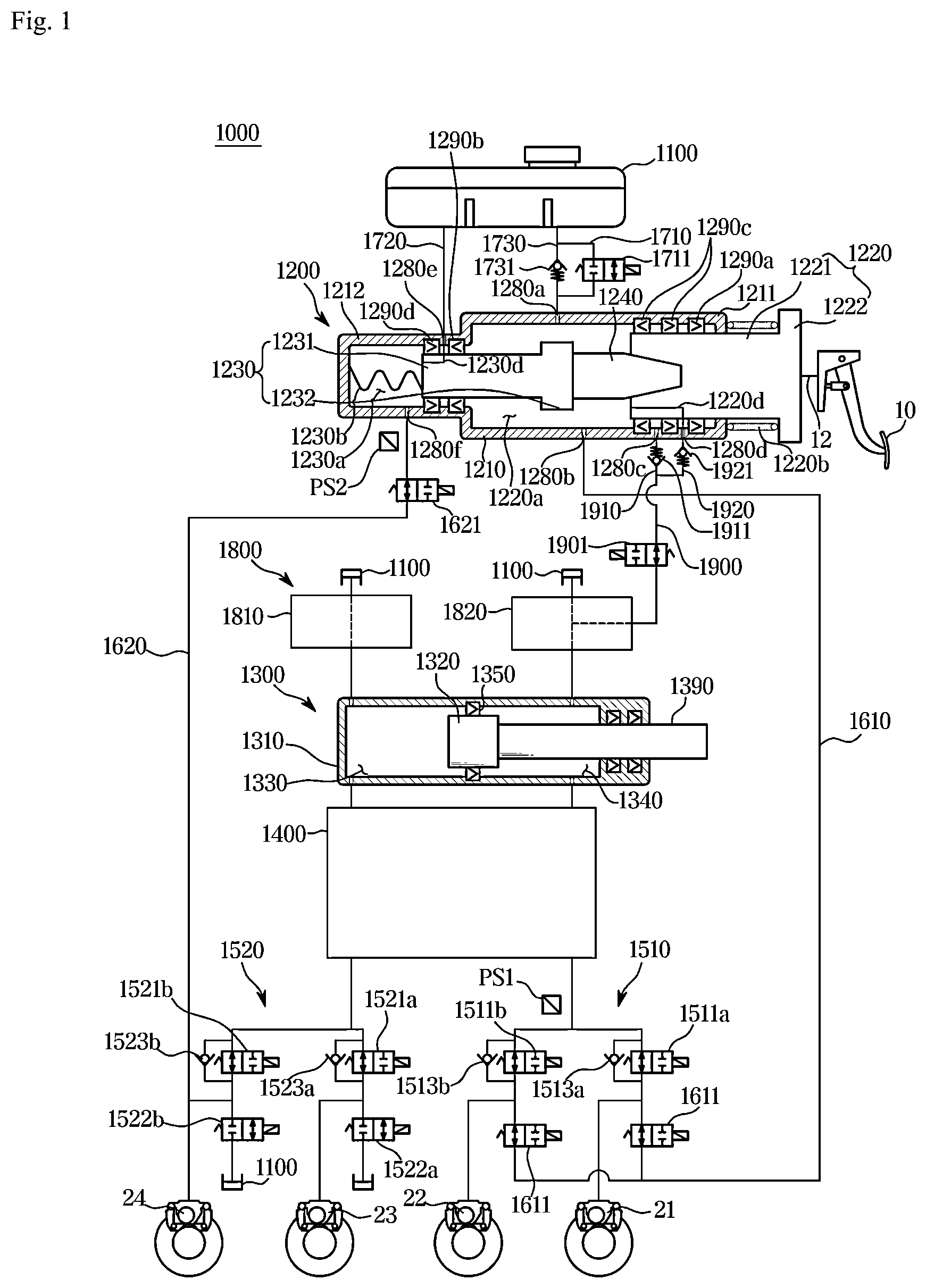 Patent US12351146 Figure 1 – Electronic brake system and operating method thereof