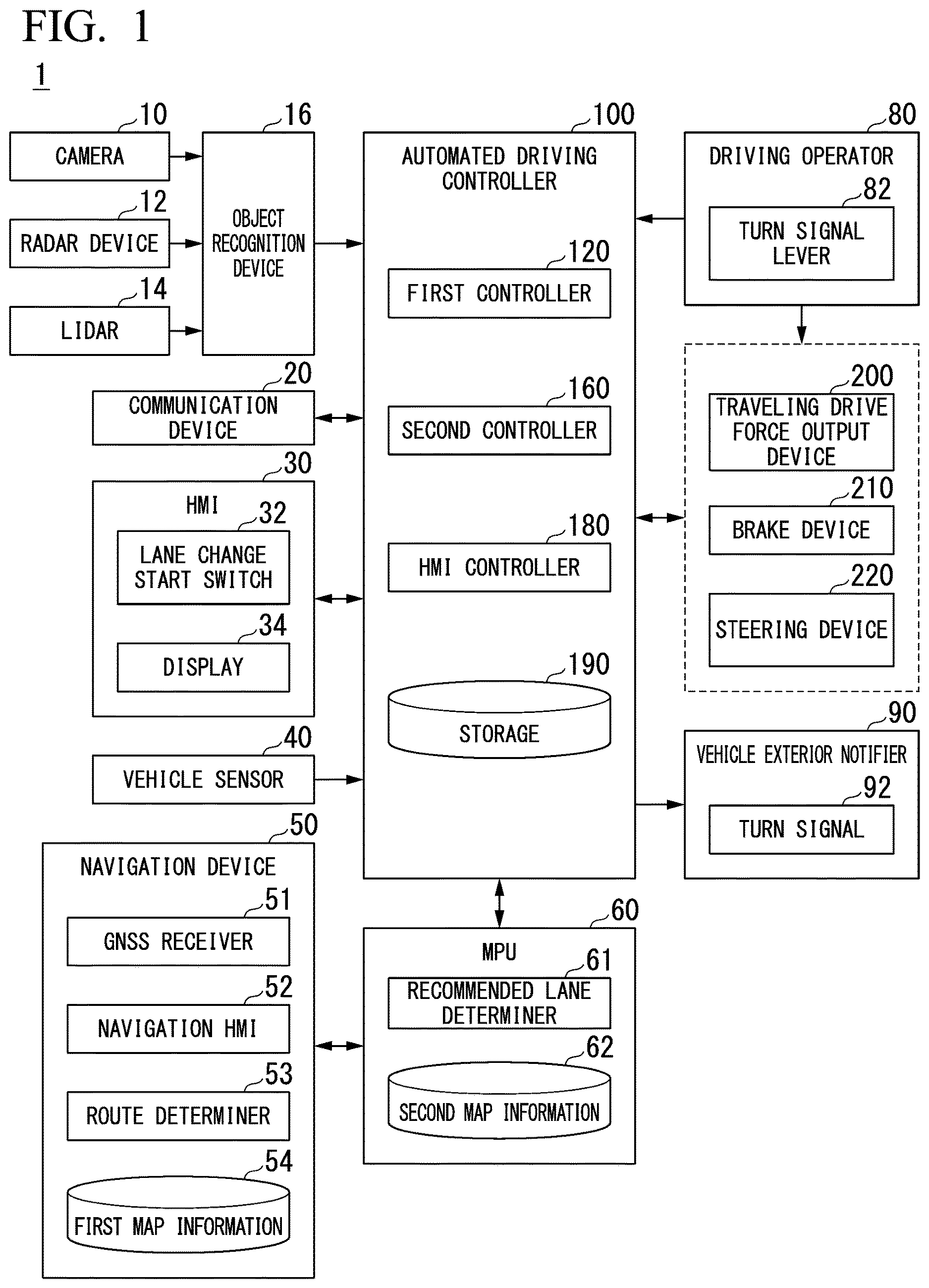 Patent US12351206 — Vehicle control device, vehicle control method, and storage medium — Figure 1