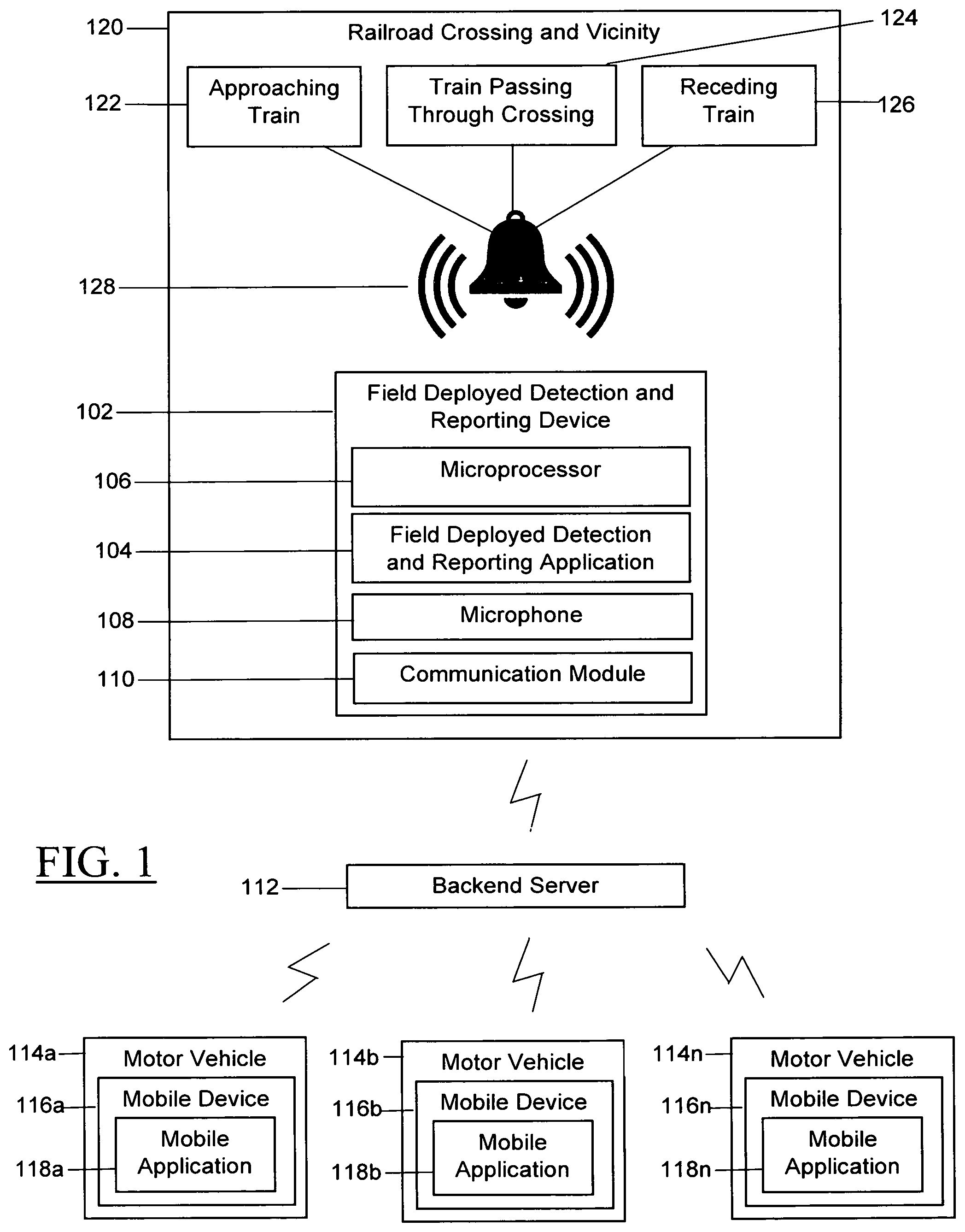 Patent US12351223 — Railroad crossing warning system for enhanced route planning — Figure 1