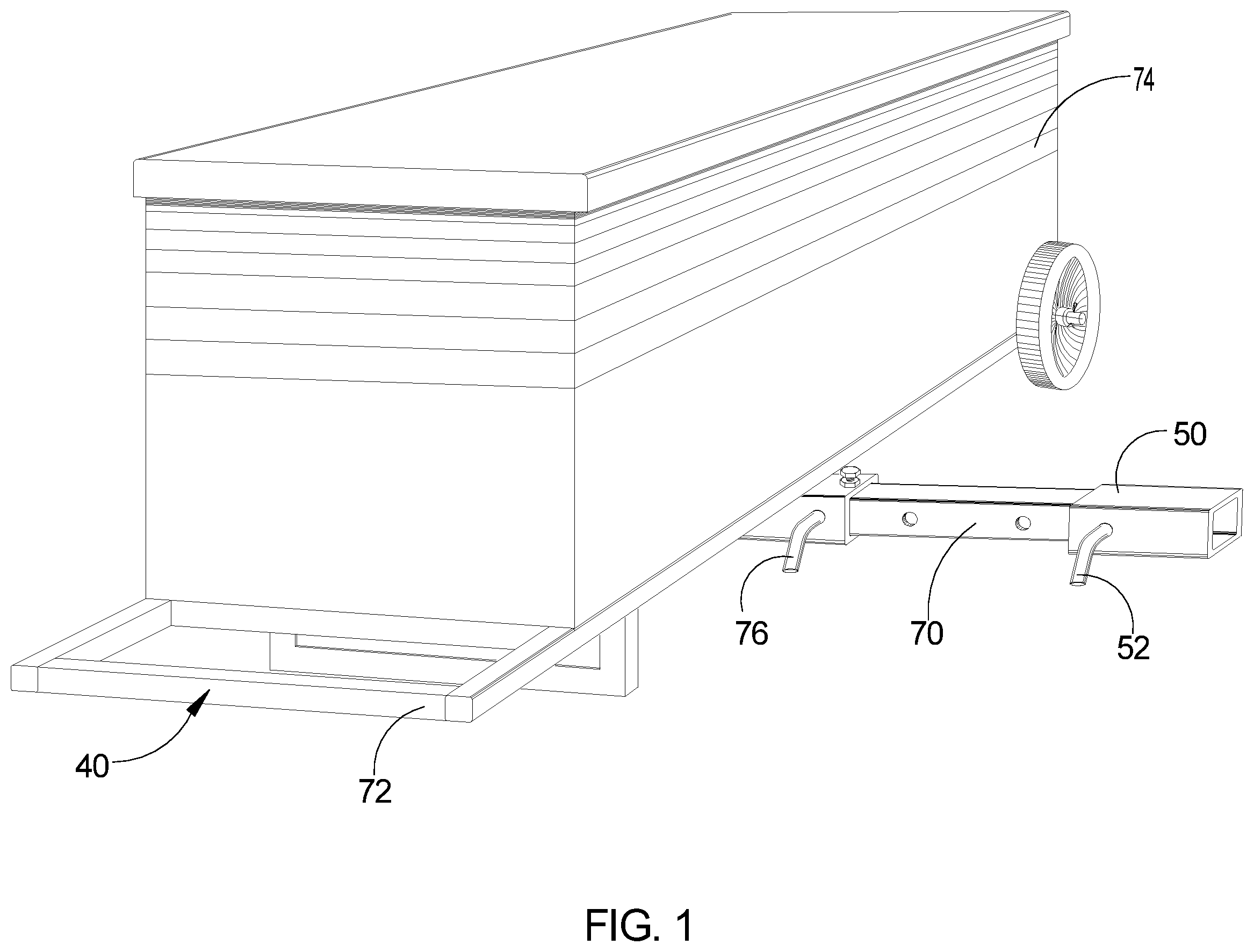 Patent US12351227 — Cargo hauling assembly and method of utilizing the cargo hauling assembly on a vehicle — Figure 1