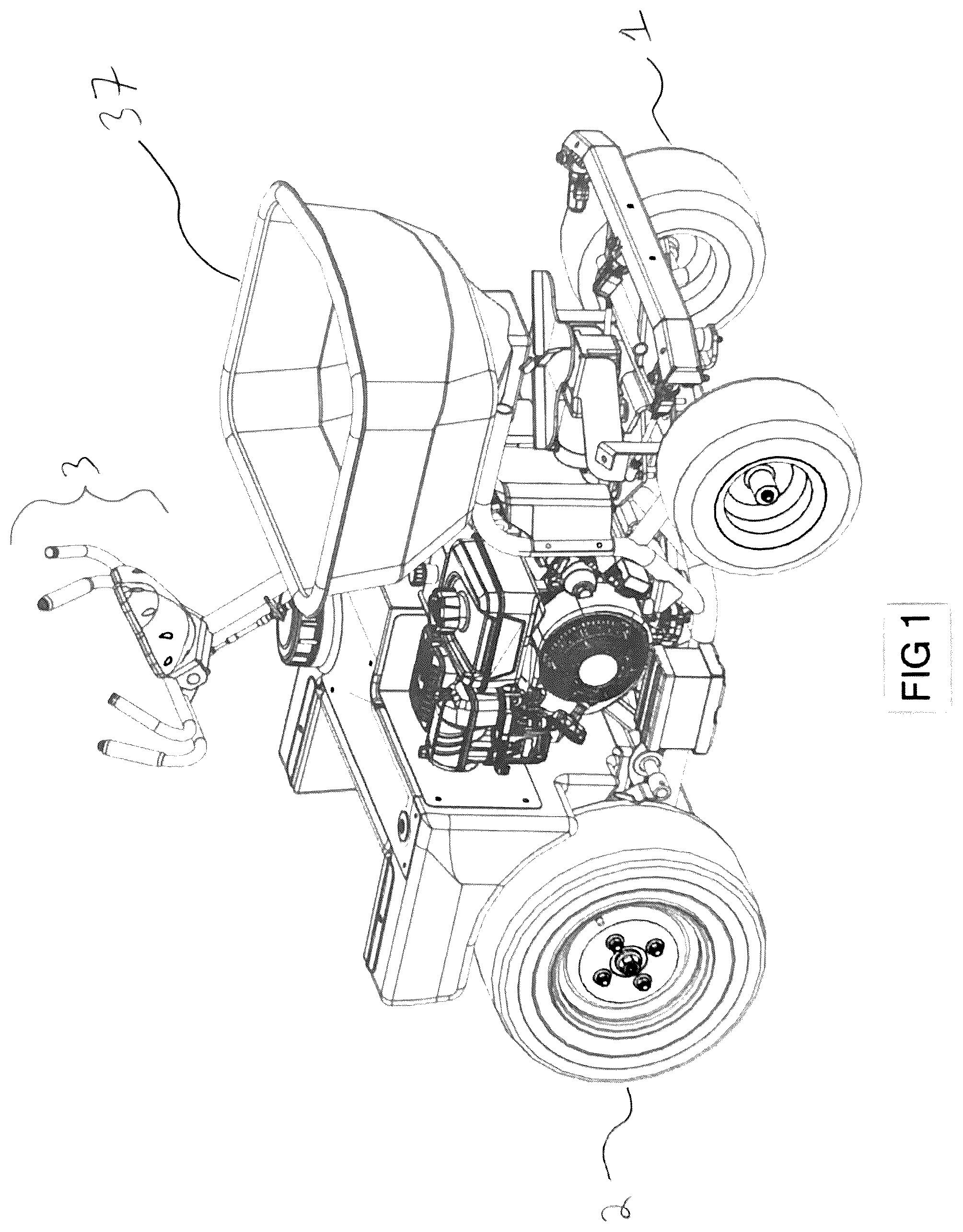 Patent US12351235 Figure 1 – Vehicle articulating and caster steering
