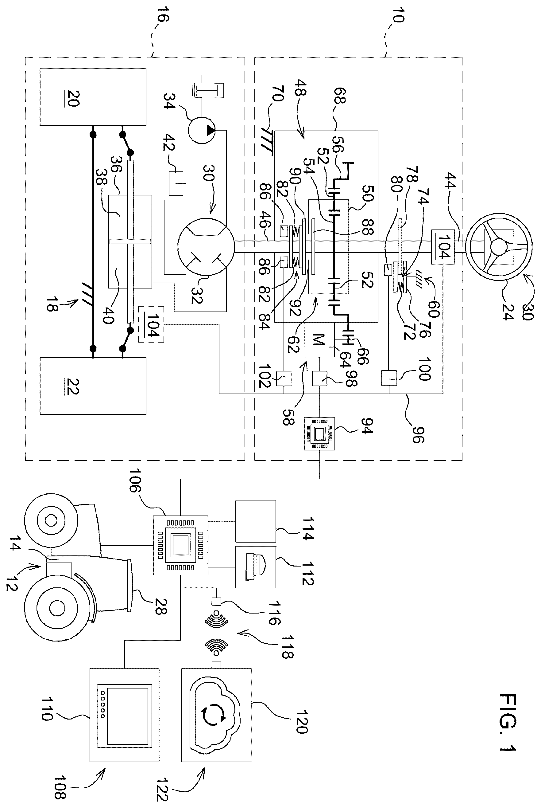 Patent US12351250 — Auxiliary steering device for a hydrostatic vehicle steering system — Figure 1