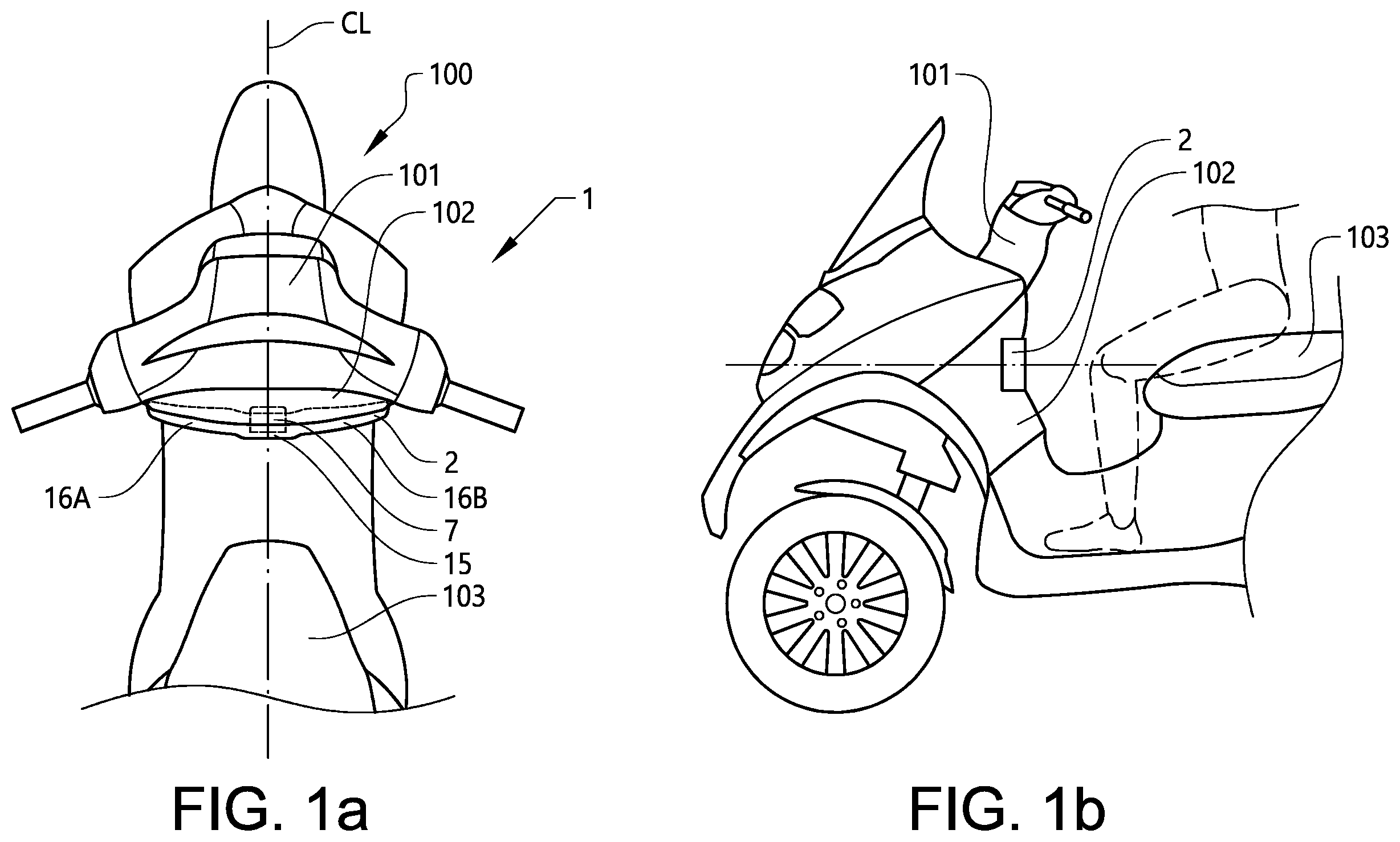 Patent US12351265 — Airbag system for a powered saddle-ride type vehicle and a powered saddle-ride type vehicle provided with such system — Figure 1