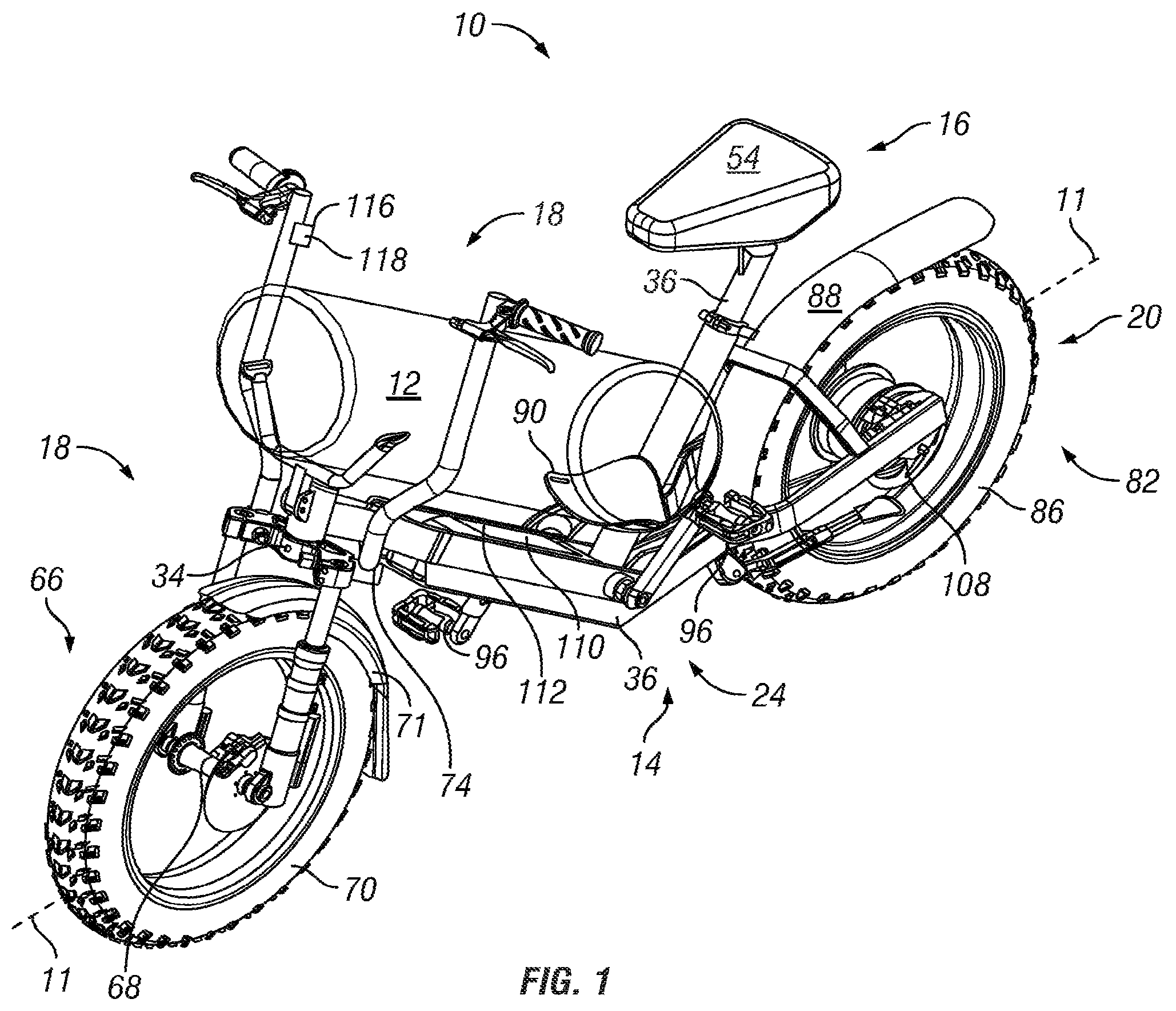 Patent US12351270 — Riding bag transport cart/cycle — Figure 1