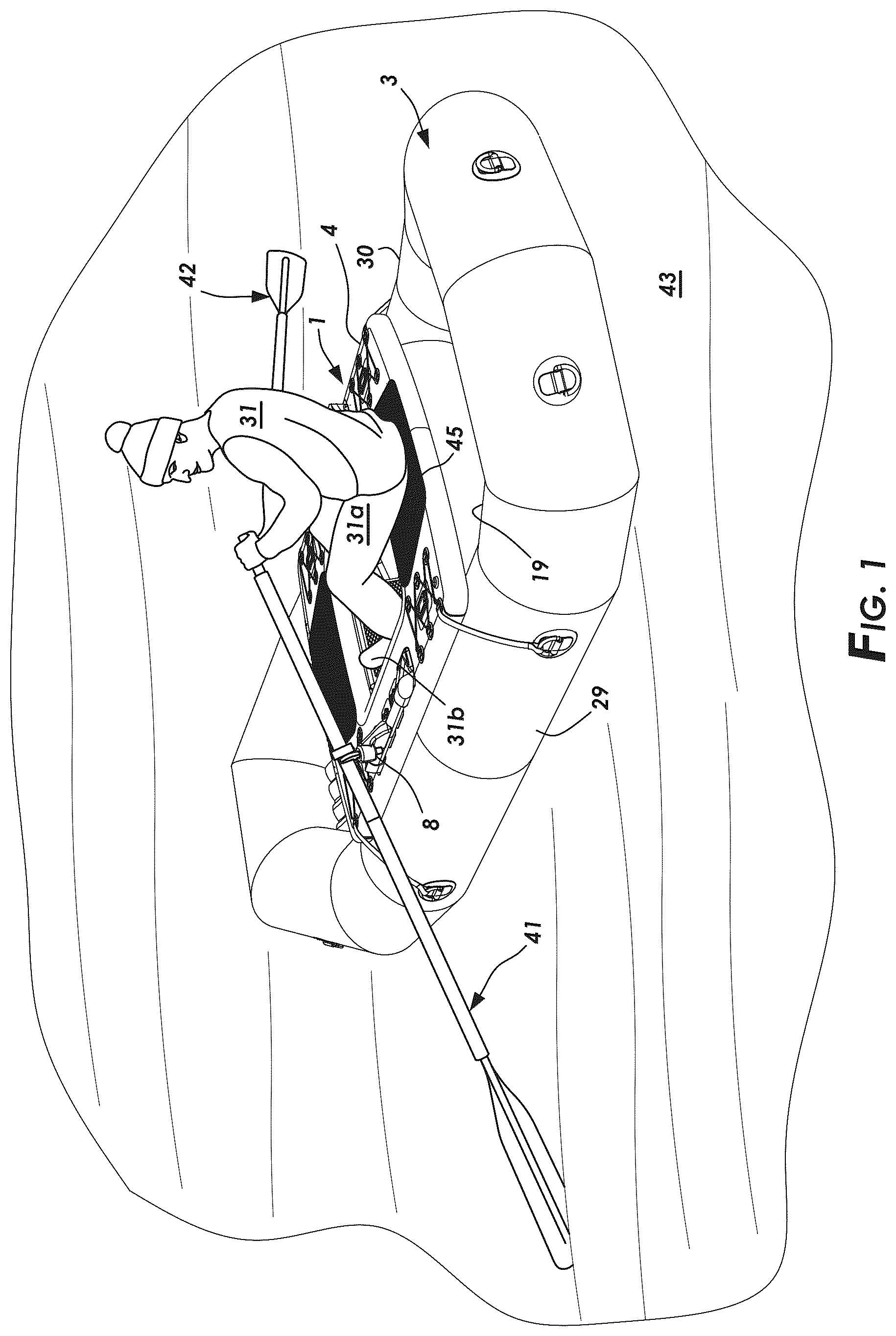 Patent US12351286 Figure 1 – Inflatable oar frame for a watercraft