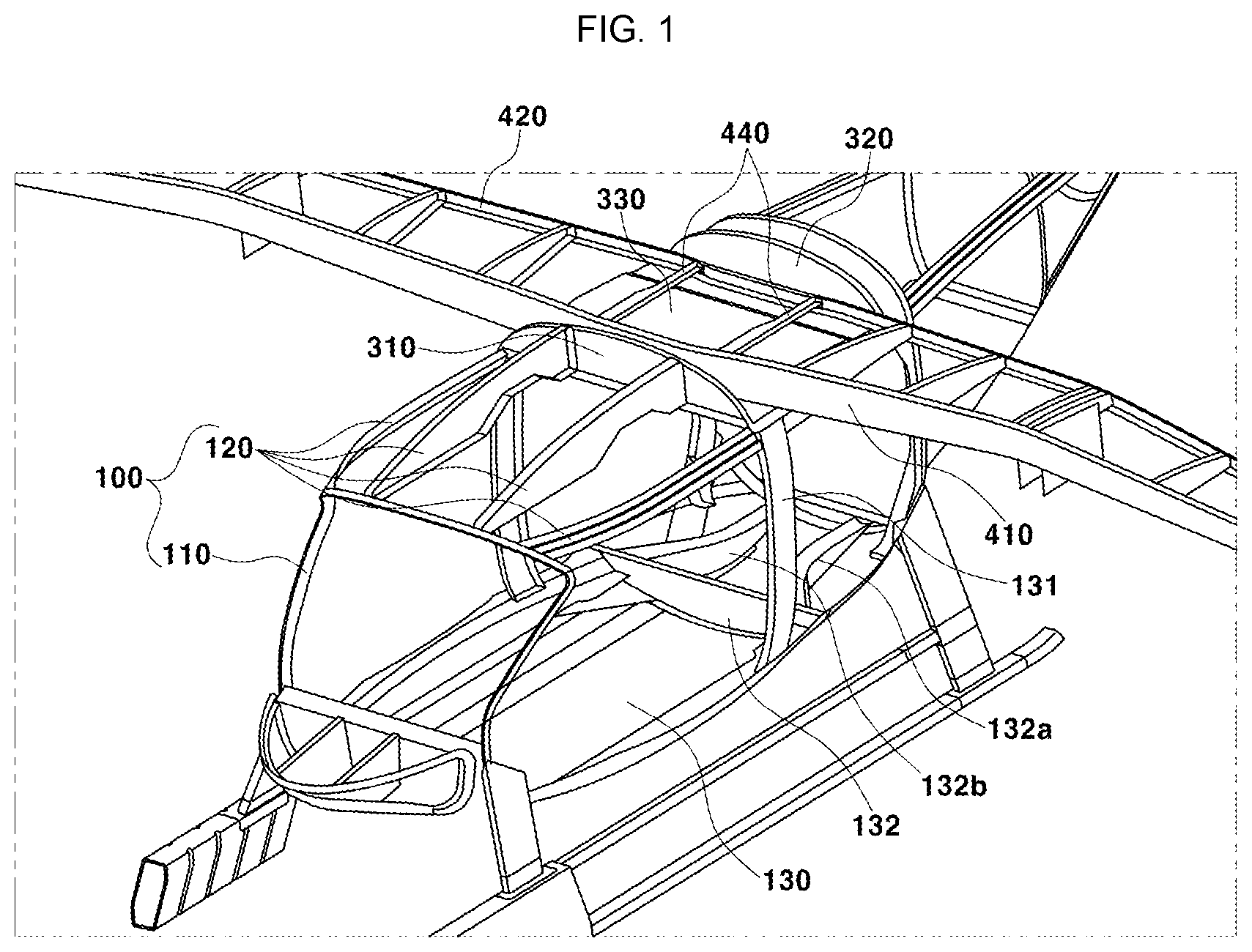 Patent US12351292 — Collision load distribution structure of fuselage — Figure 1