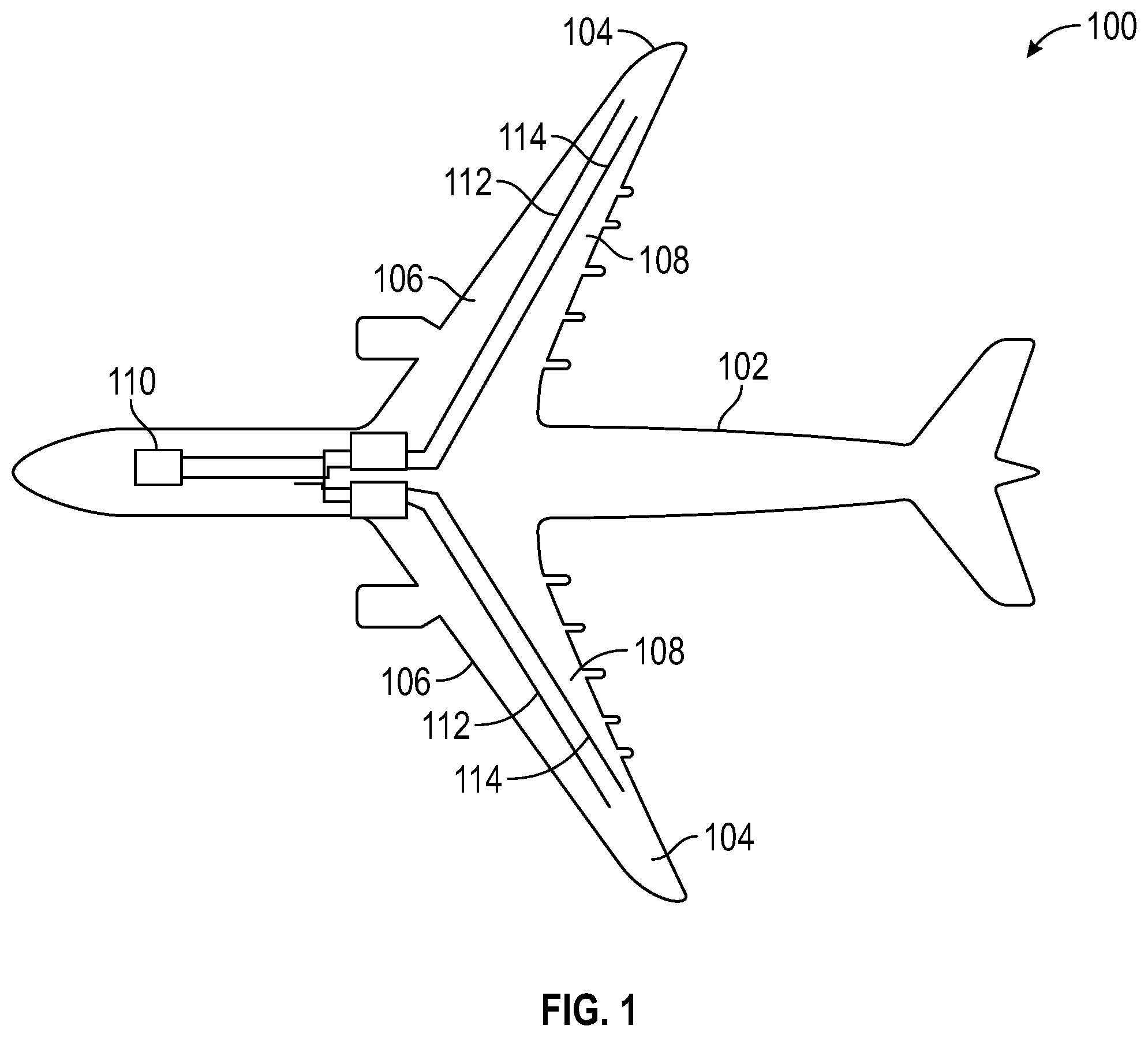 Patent US12351295 — Fiber optic slat flap system and control lever — Figure 1