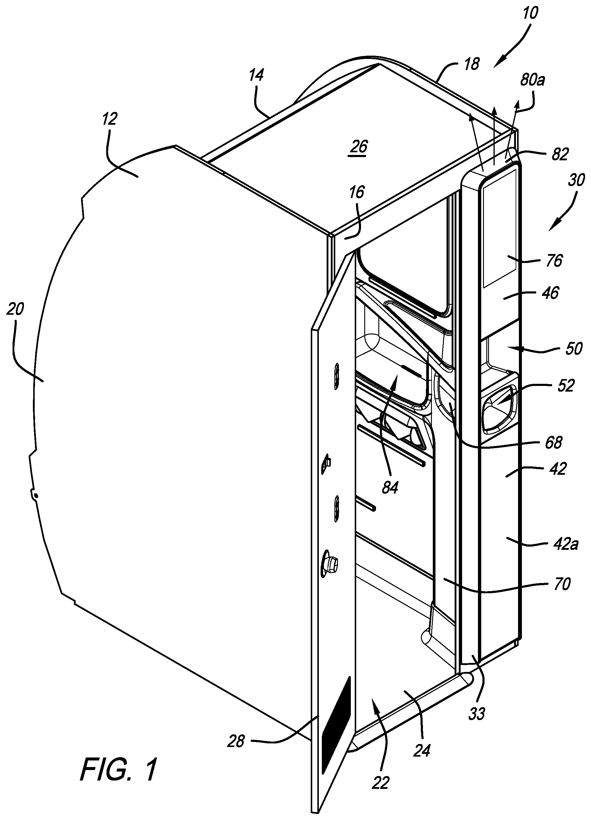Patent US12351313 Figure 1 – Tower assembly for an aircraft monument