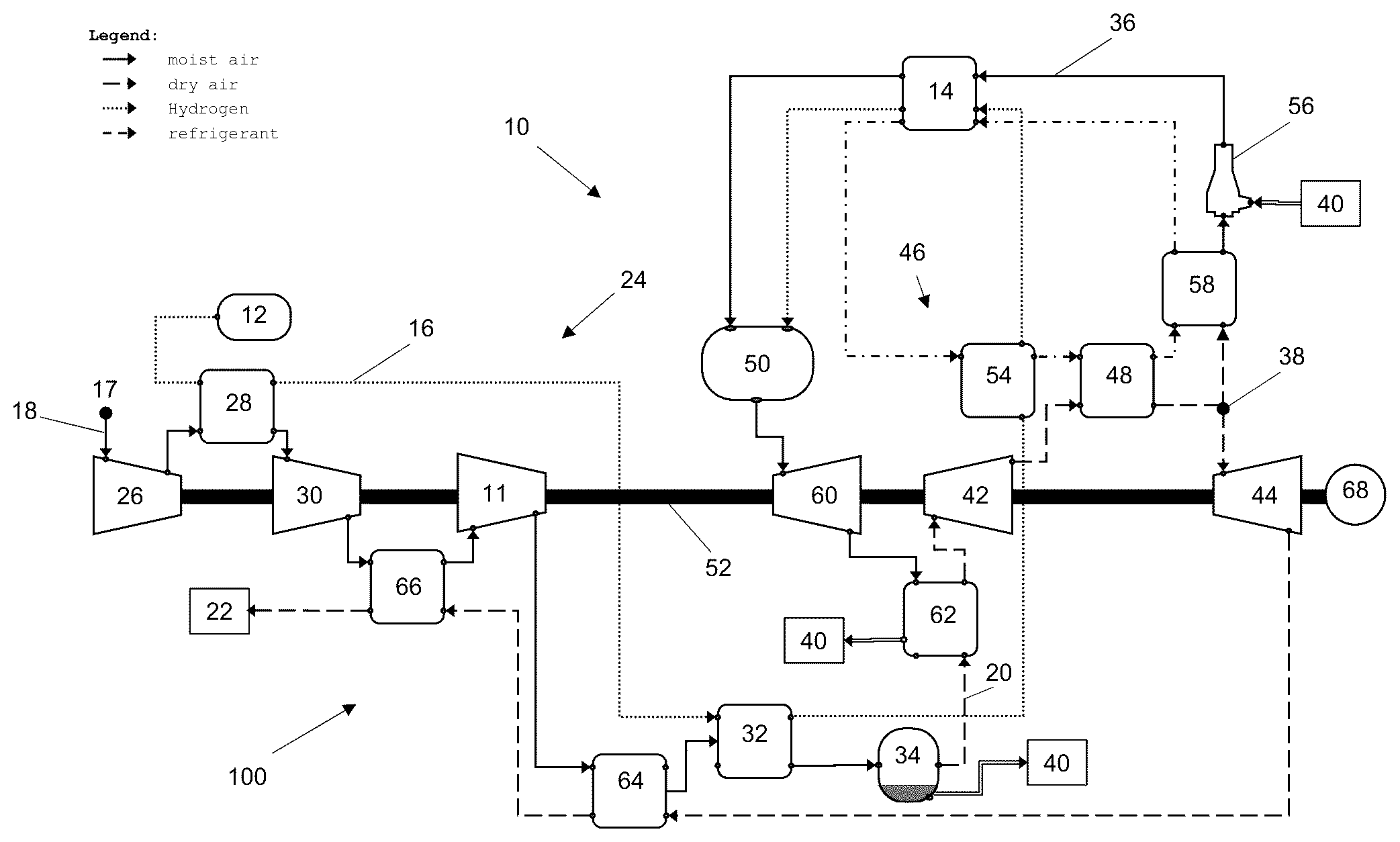 Patent US12351326 Figure 1 – Power generation system comprising a fuel cell