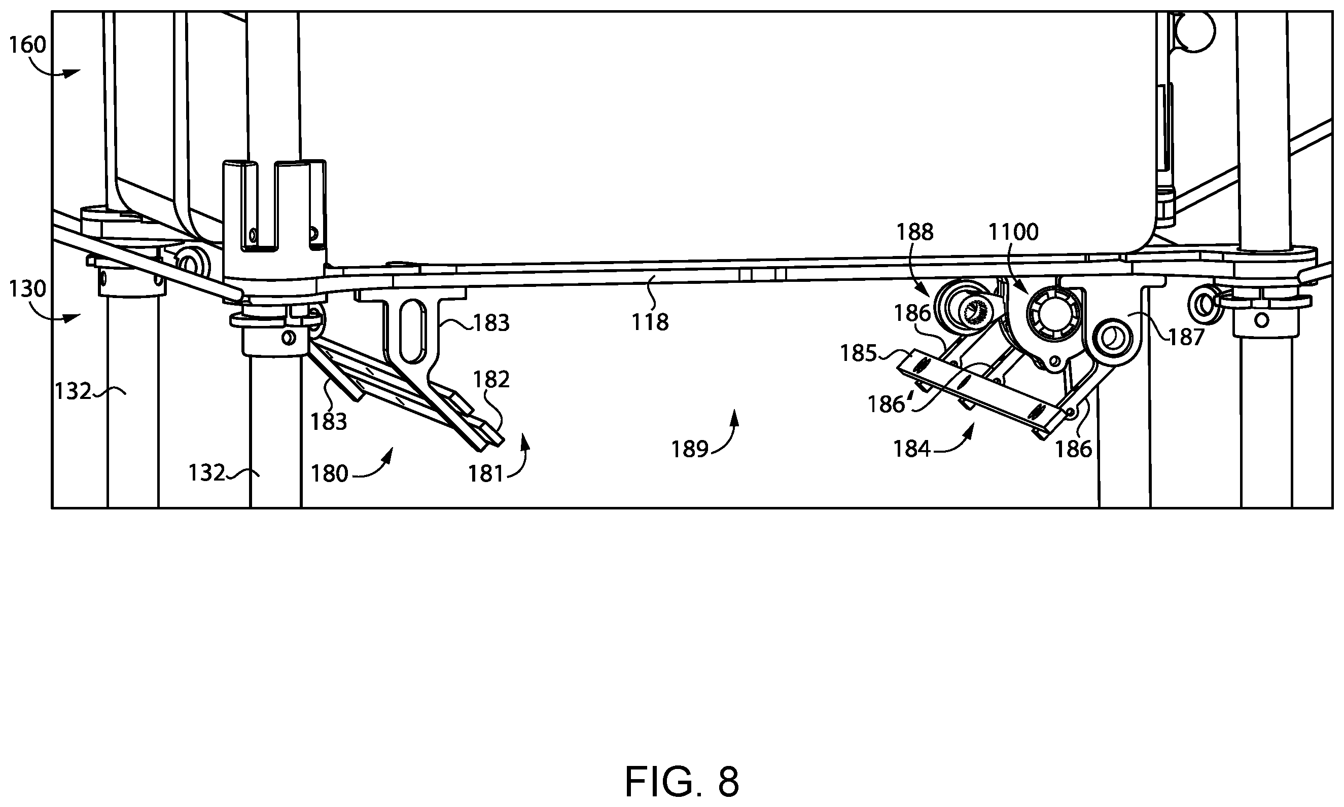 Patent US12351339 Figure 8 – Carriage for an unmanned aerial vehicle including a latch and an electronic driver to move a locking shaft latch