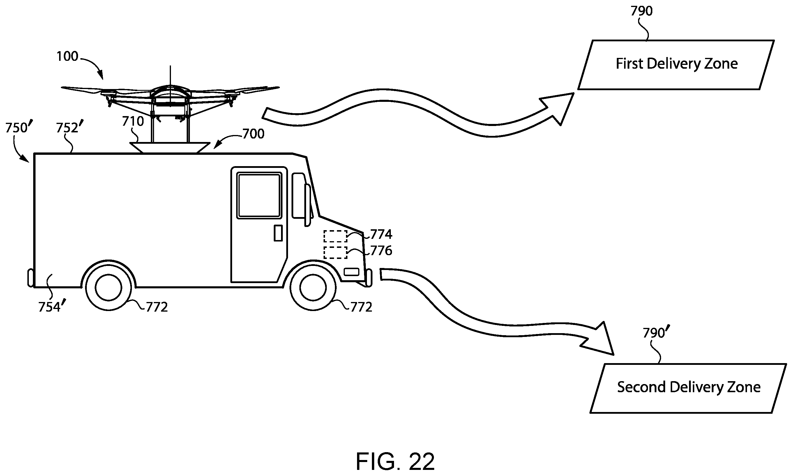 Patent US12351339 Figure 20 – Carriage for an unmanned aerial vehicle including a latch and an electronic driver to move a locking shaft latch