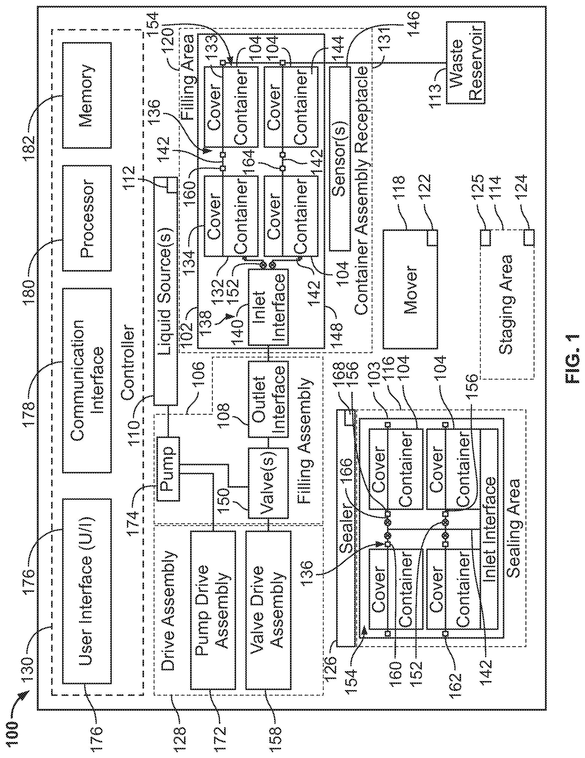 Patent US12351350 — Filling systems and related container assemblies and methods — Figure 1