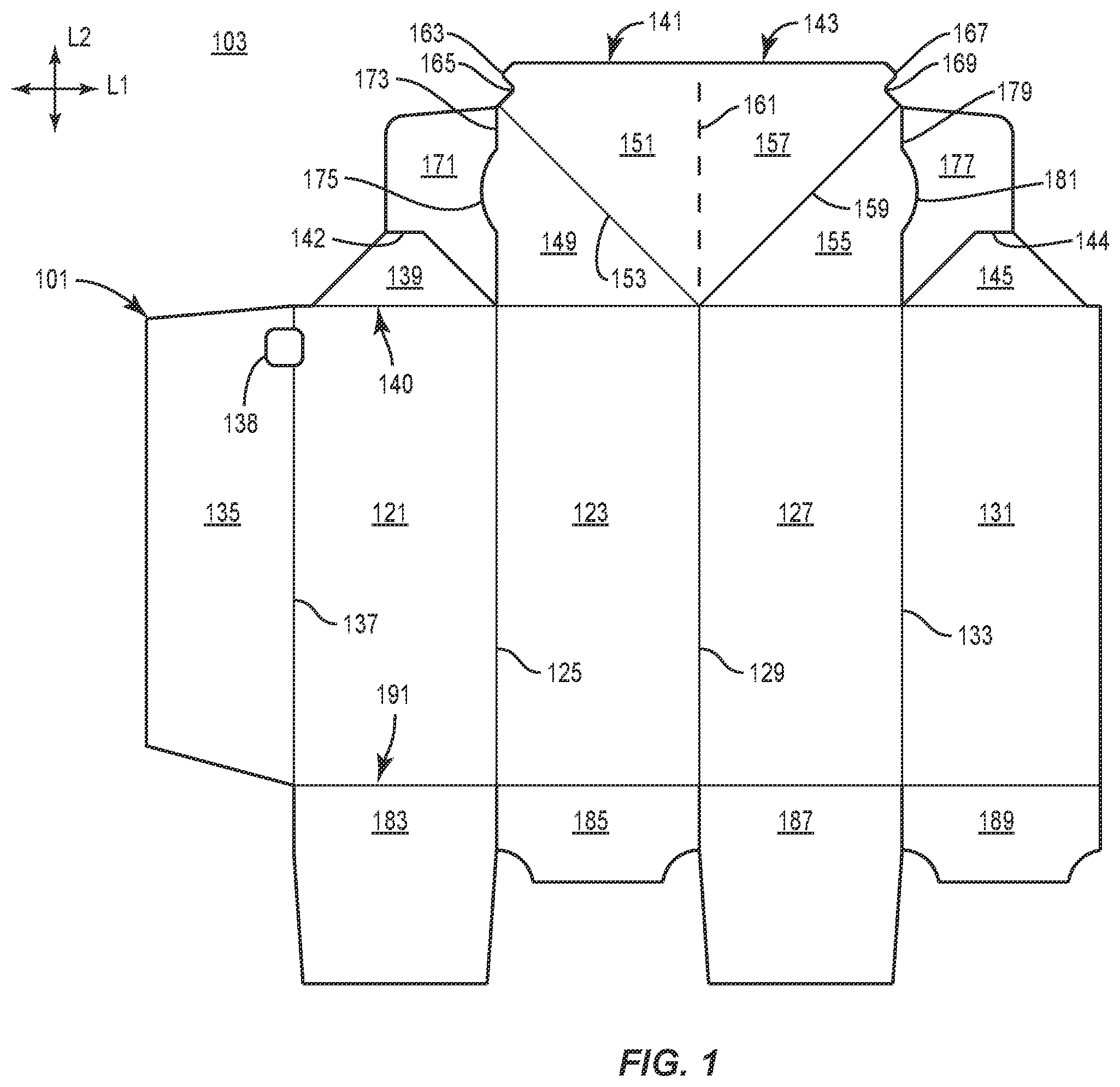 Patent US12351372 — Carton with reclosable features — Figure 1