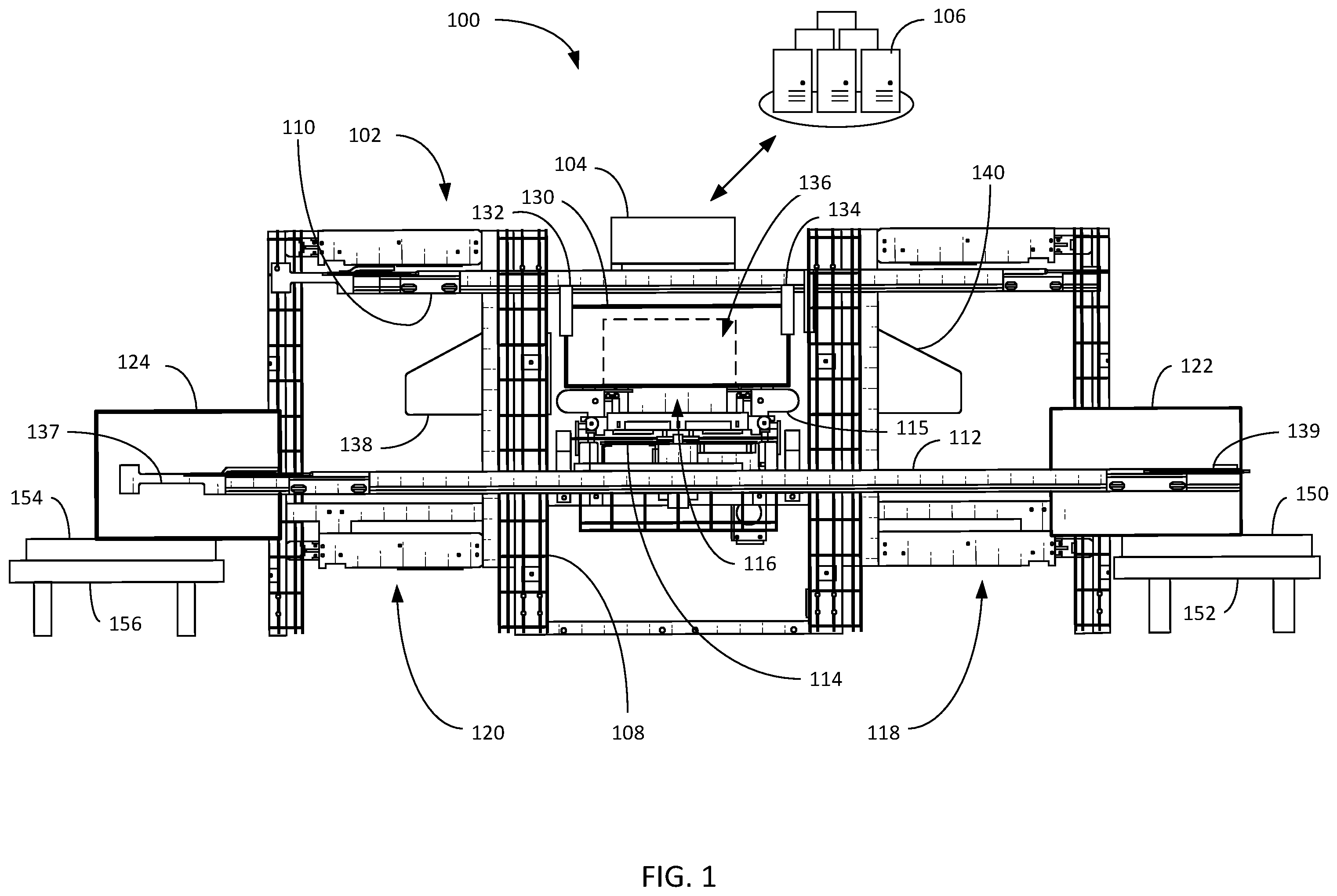 Patent US12351391 — Systems and methods for unloading shuttles and loading totes using linear actuators — Figure 1