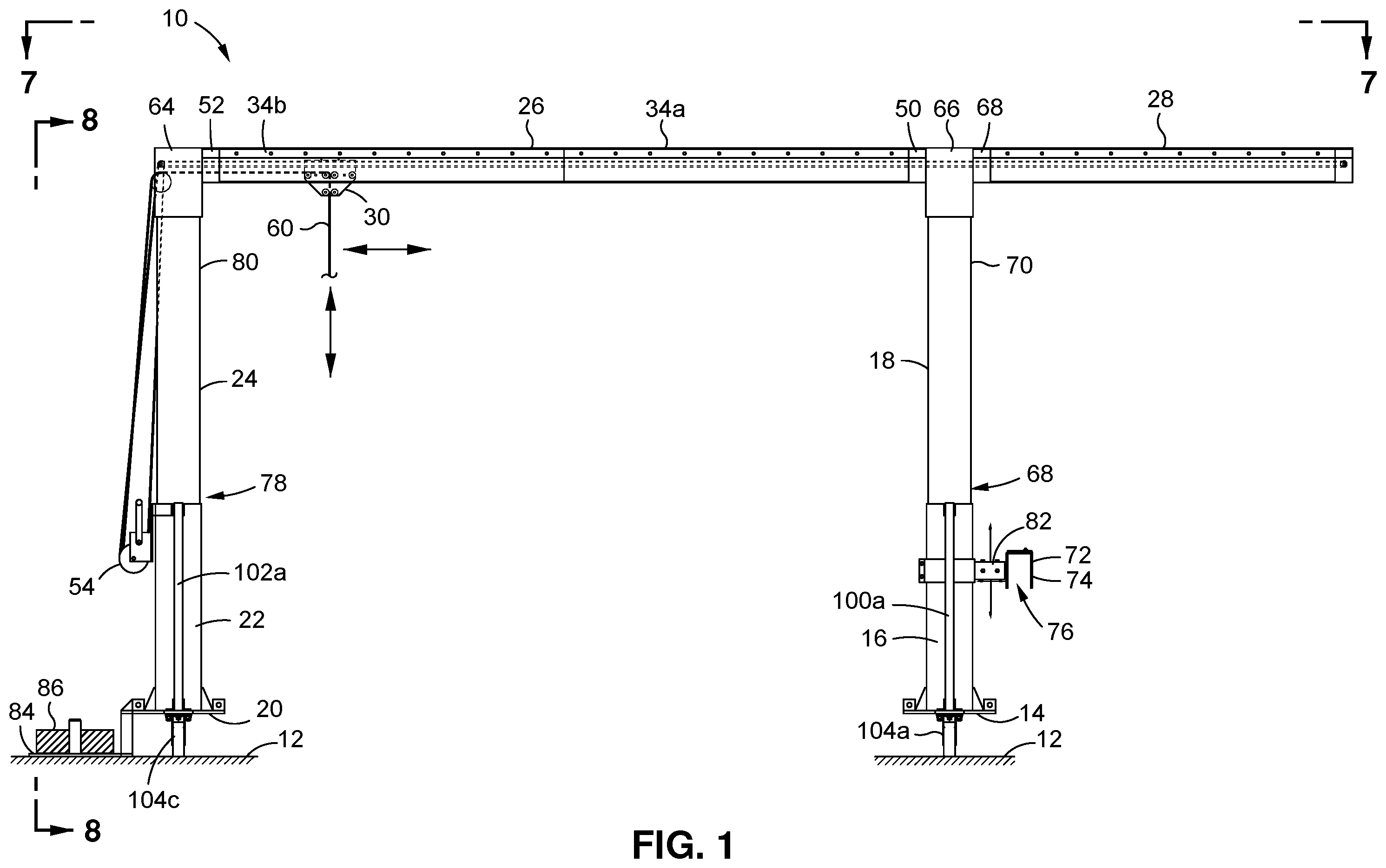 Patent US12351437 Figure 1 – Modular crane component system