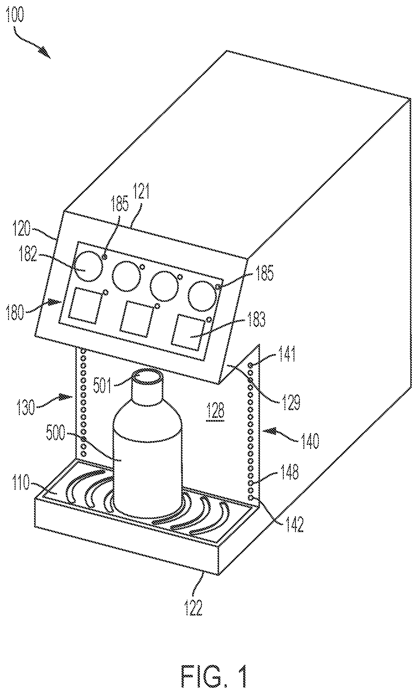 Patent US12351448 — Beverage dispenser with beverage-level indicator — Figure 1