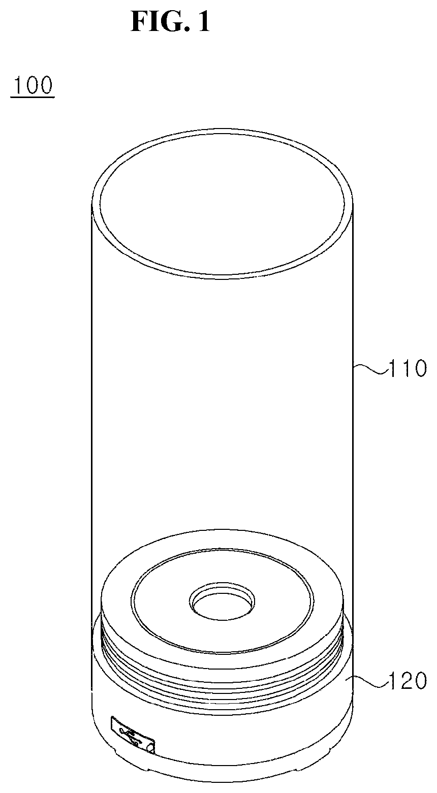 Patent US12351488 — Portable water bottle having a UV light sterilization module — Figure 1