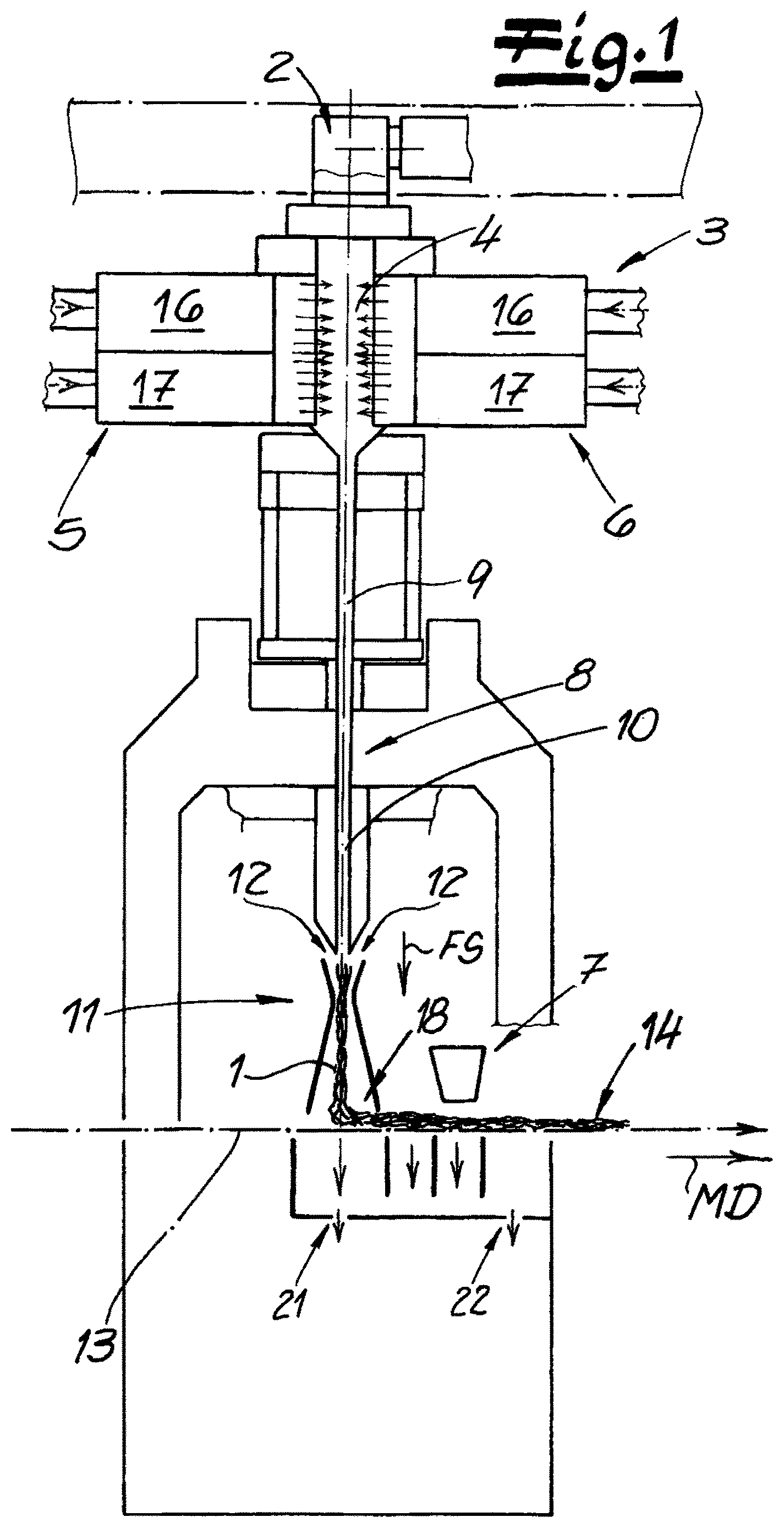 Patent US12351948 — Method and apparatus for making nonwoven fabric of crimped synthetic fibers — Figure 1