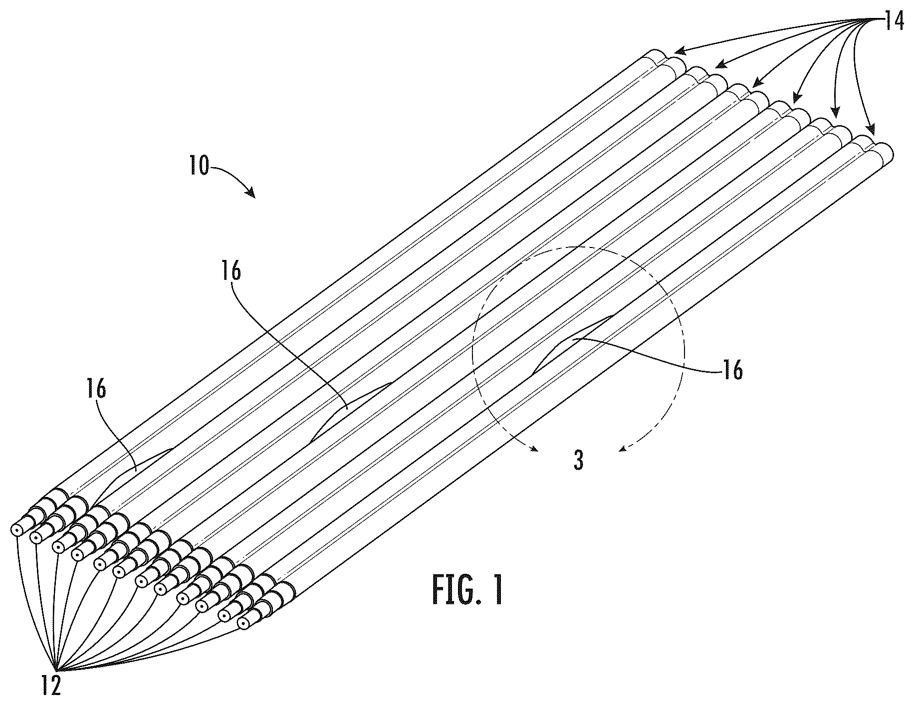 Patent US12353041 — Intermittently bonded ribbon with intermittent bonds created with a wet-on-wet process — Figure 1
